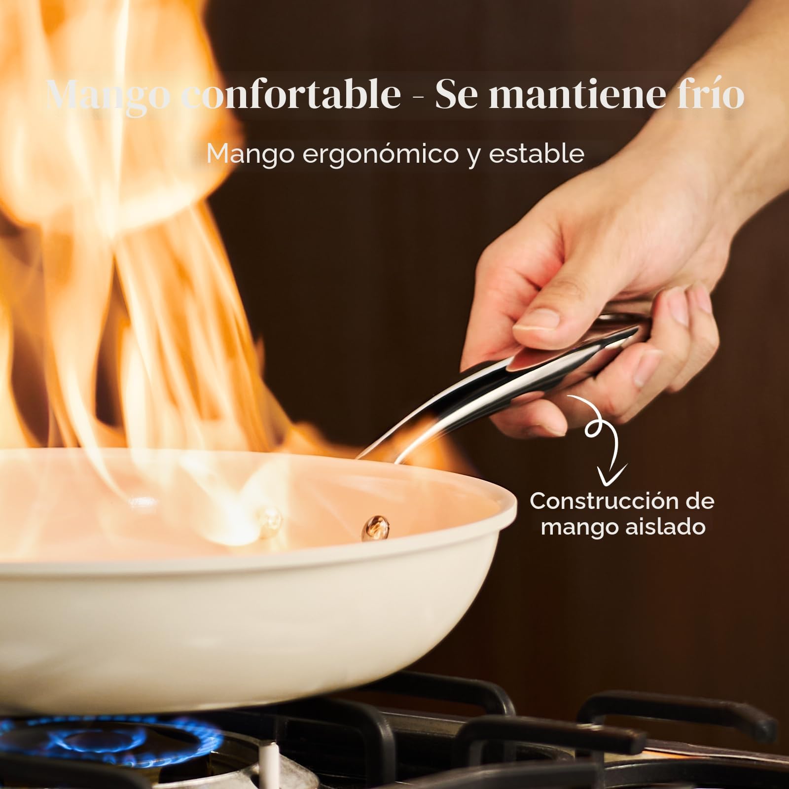 Redchef Juego De 3 Sartenes Ceramica Antiadherentes Para Inducción, 20/24/28 cm Para Todo Tipo De Cocinas, Sin Ptfe, Sin Pfas, Sin Pfoa, Aptas Para Inducción, Horno, Lavavajillas (Beige)