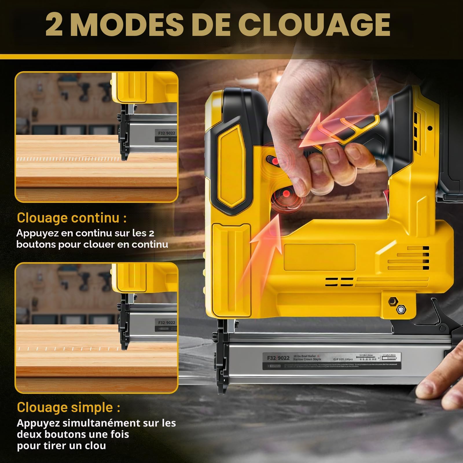 WingFly Agrafeuse Sans fil Compatible avec Dewalt 18 V, 20 V, Cloueuse Professionnelle avec 1000 clous, Agrafeuse électrique pour Projets de Bricolage en Meubles, Menuiserie (Sans batterie)