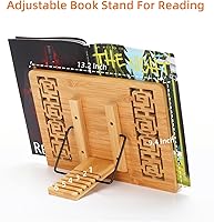 Vista 3 de MEGREZ Soporte de libro para lectura (13.2 x 9.4 pulgadas) Soporte de bambú para libros de cocina para cocina, soporte ajustable