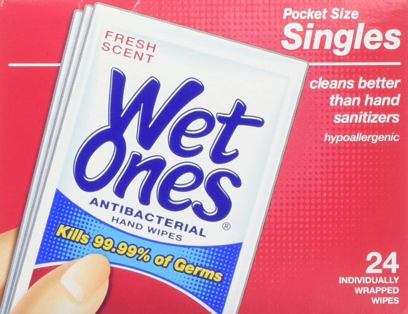 Wet Ones Antibacterial Hand and Face Wipes Singles, 24 Count (Pack of 5)