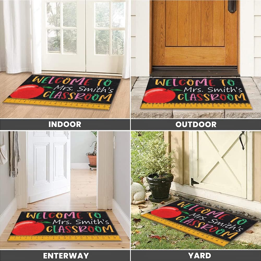 NAZENTI Personalized Teacher Door Mat, Welcome Rug for Classroom, School, Halloween, Rainbow