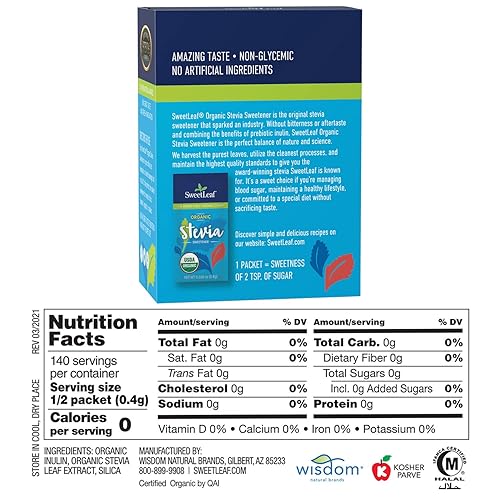 Miniatura 2 de Sweet Leaf Edulcorante - Orgánico - Stevia - 70 unidades - 95% + orgánico - Usa SweetLeaf en lugar de azúcar - Paquete de 2