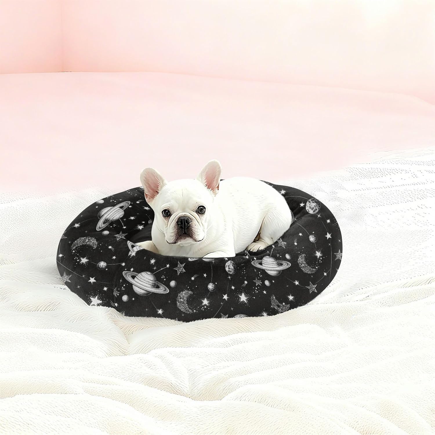 Wudan Pet Cat Beds Anxiety Relief Fluffy Dog Pillow Bed for Medium Size Pets Supplies M Space Planets and Stars