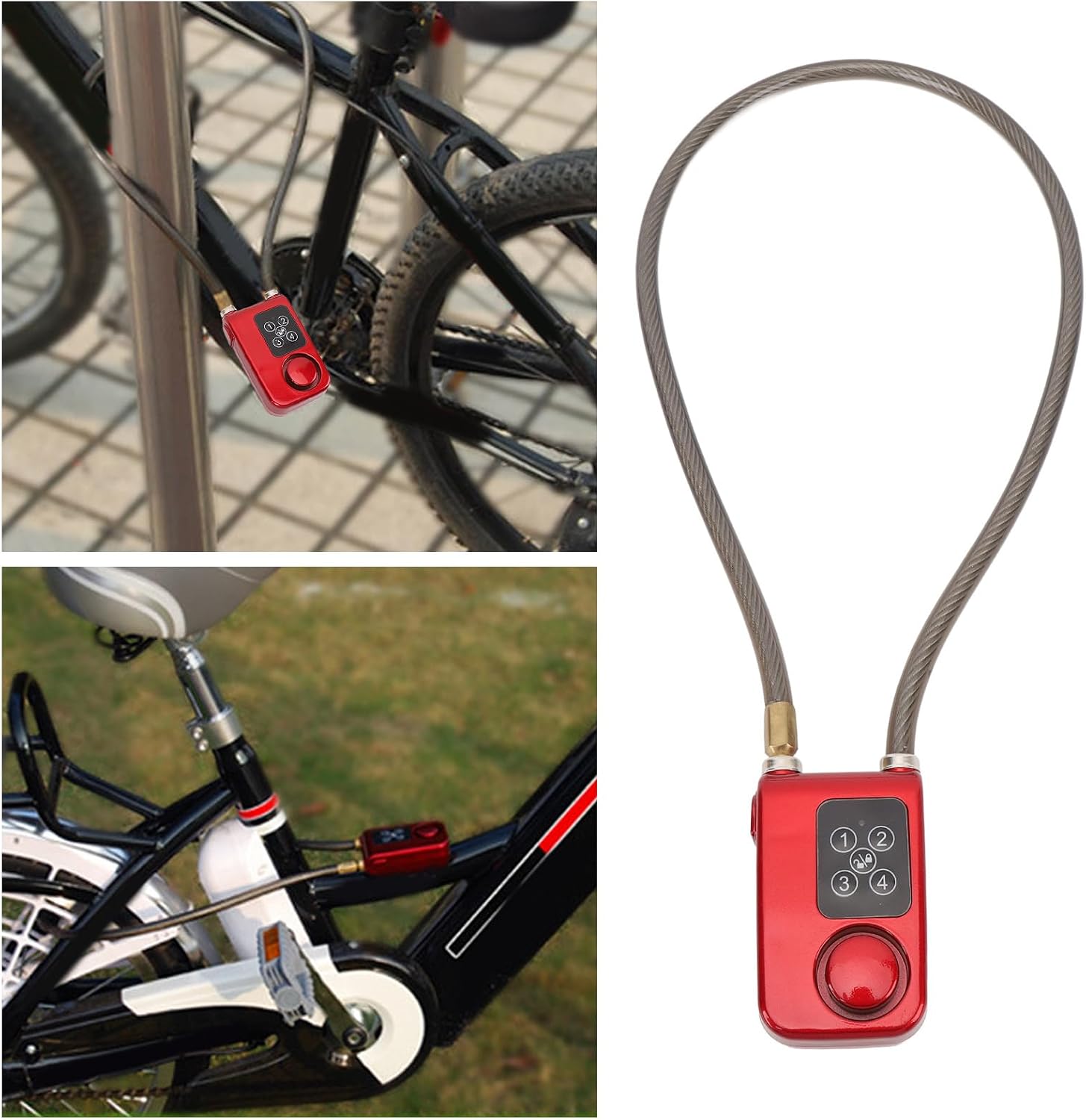 Cyfrowy Zamek Motocyklowy Dostęp Bezkluczykowy 4-cyfrowy łańcuch Zabezpieczający z Hasłem i Alarmem o Natężeniu Detekcji Wibracji 110 DB Zabezpieczenie Przed kradzieżą Idealne do