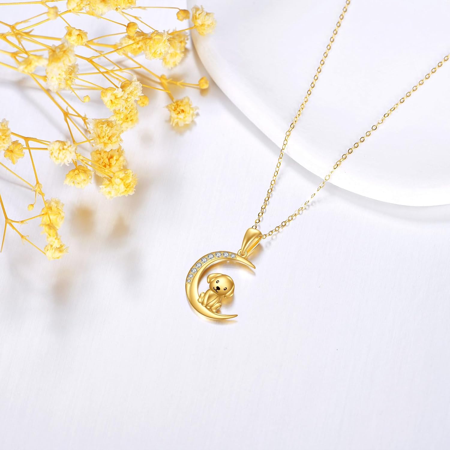 KECHO 14k Gold Dog Necklace Yellow Gold Dog Remembrance Jewelry Pendant Birthday Gifts for Women Jewelry Gifts for Her