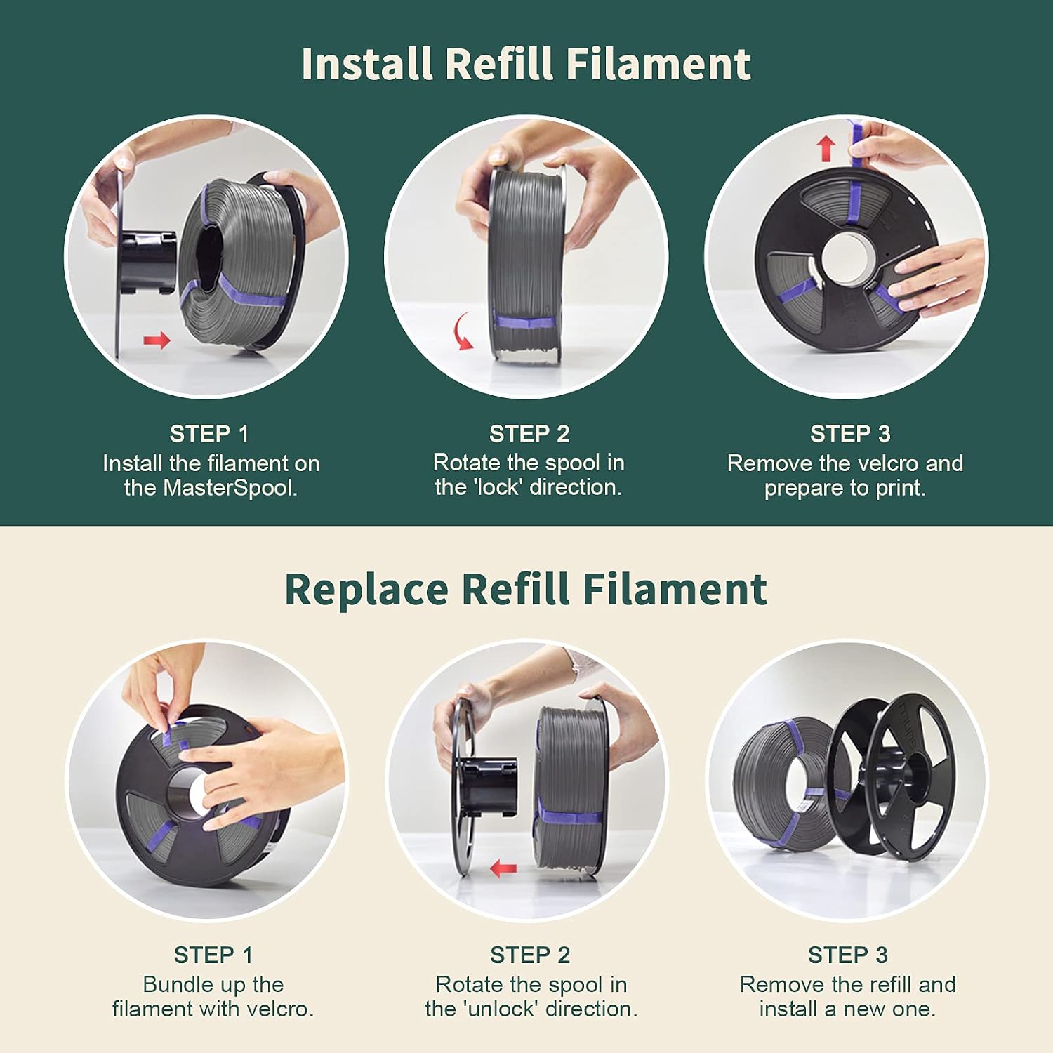 SUNLU PLA Filament 1.75mm, PLA 3D Printer Filament, Reusable MasterSpool, Dimensional Accuracy +/- 0.02mm, PLA 2kg, 1kg Spool, 2 Pack, Black+Grey