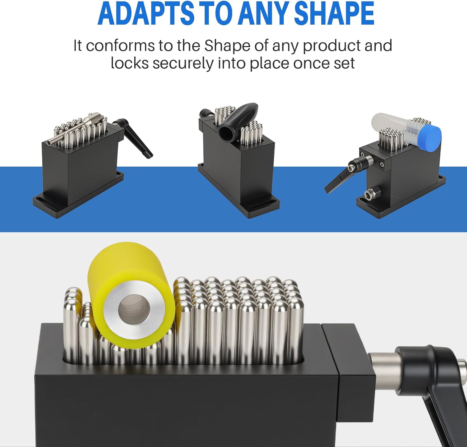 67-Pin Flexible Fixture Universal Clamp, 30x79mm Needle Array, 21mm Stroke for CNC Machining, Laser Marking & Precision Assembly, with Anti-Corrosion Stainless Steel & Aluminum Base
