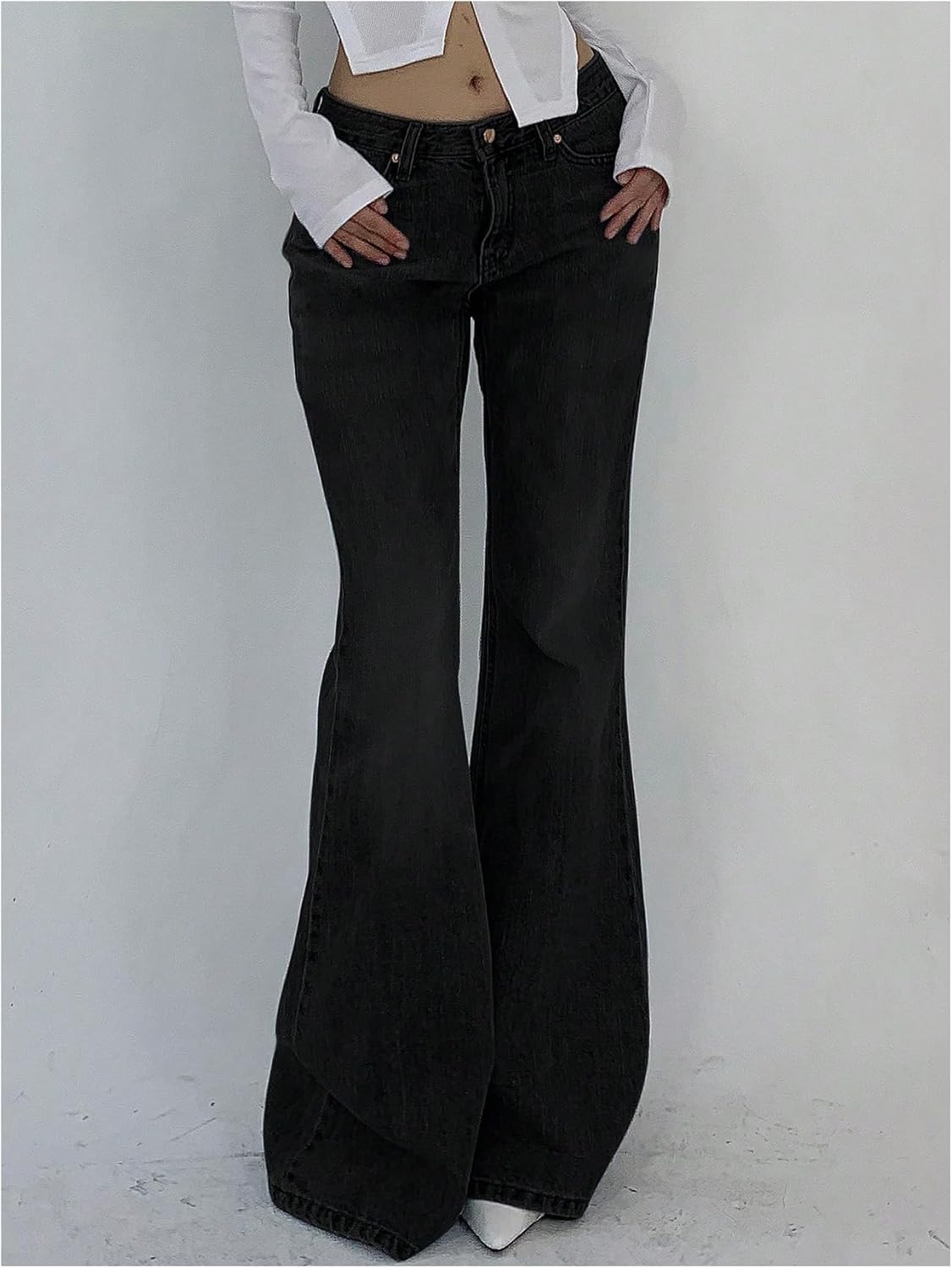 MakeMeChic Women's Bell Bottom Jeans Trendy Low Waist Flare Leggings Y2k Bootcut Denim Pants with Pockets - Image 4