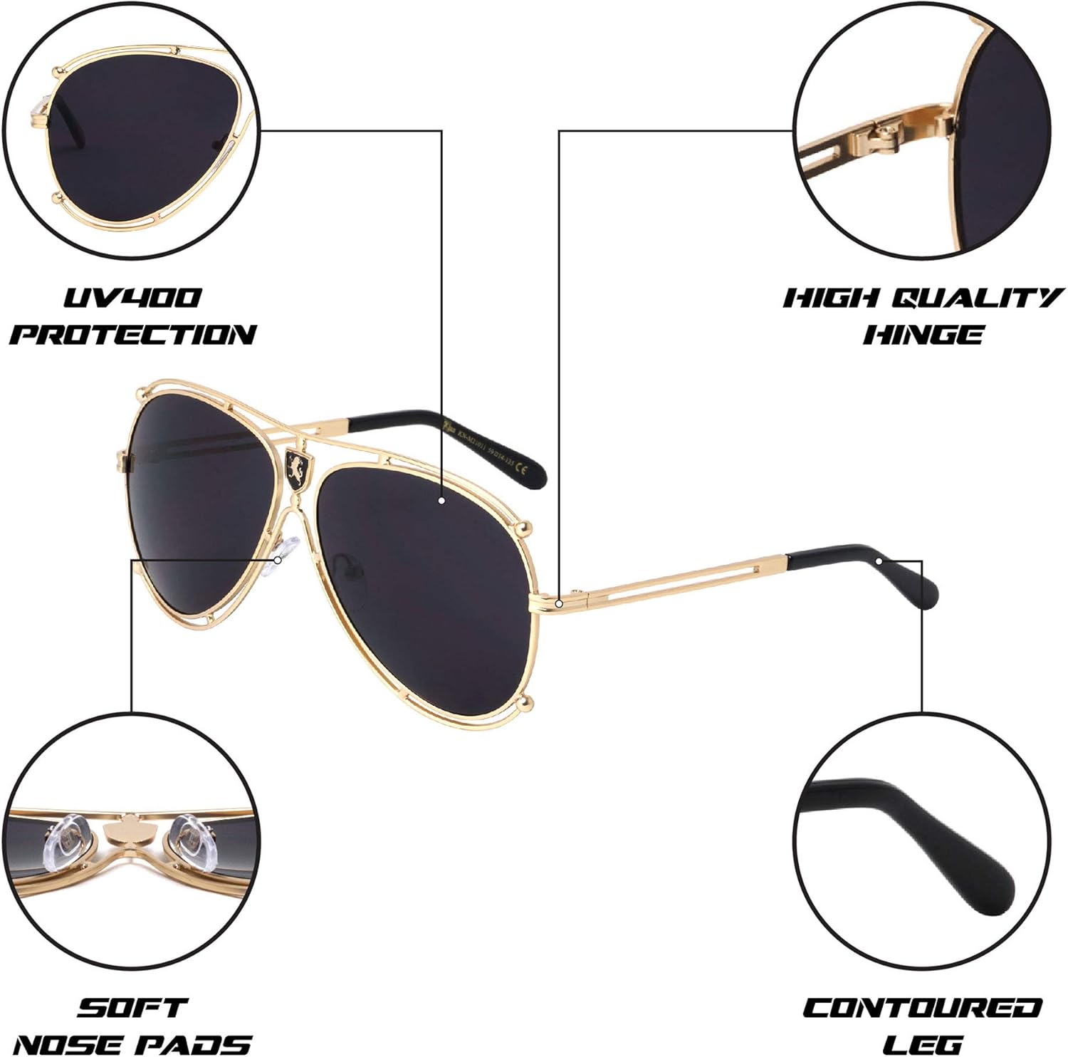 Khan Sprocket - Metal Bracket Wire Frame Driving Aviator Sunglasses