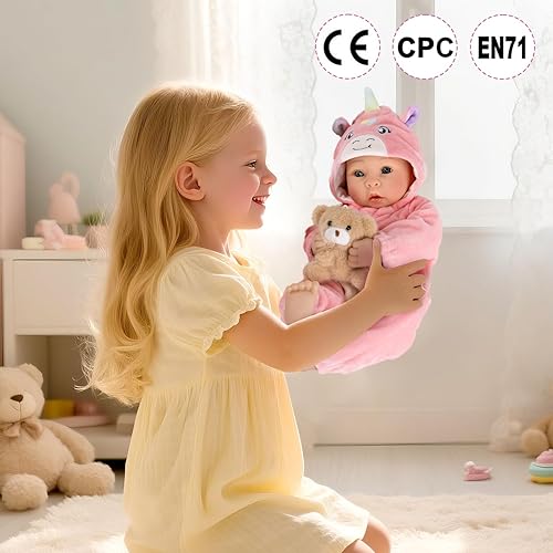 Miniatura 3 de Aori Muñecas de bebé de 17 pulgadas con cuerpo suave ultra real y trajes rosados para niñas de 3 años en adelante, juego de simulación, disfraces,