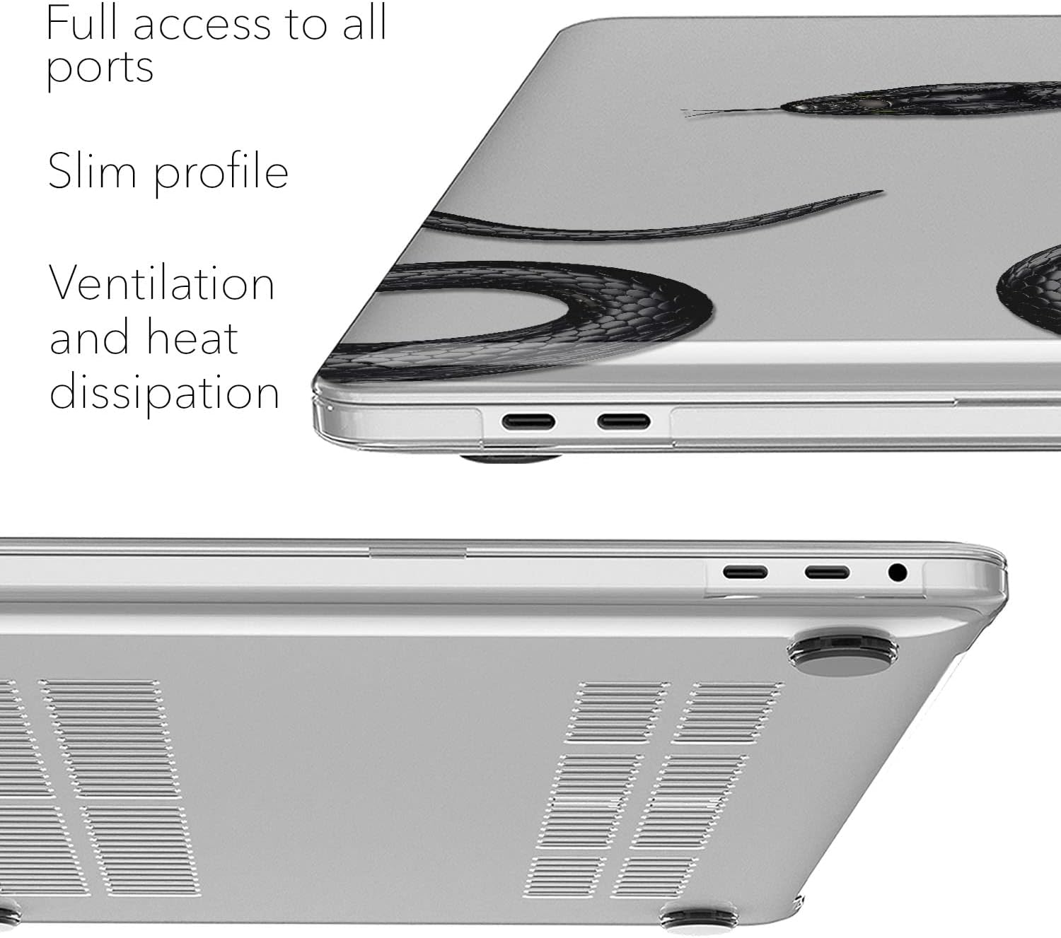 Hard Case Compatible with MacBook Air 13 15 inch Pro 16 14 M5 M4 M3 M2 M1 2026 2025 2024 2022 2020 Viper Luxury Cover Minimal Clear Animal Serpent Shell Black Snake Classy Protective