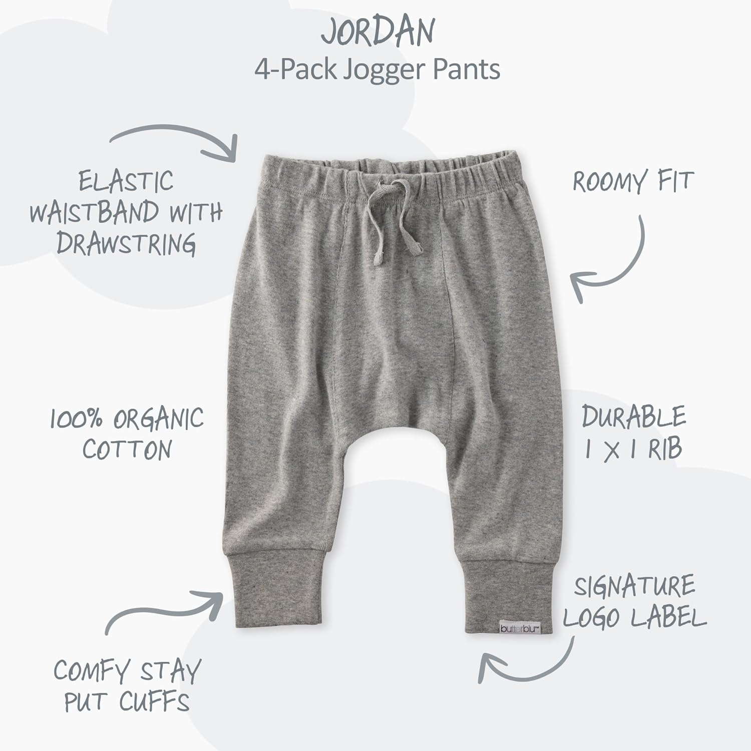 Unisex-Baby Jordan 4-Pack Jogger Pants 100% Organic Cotton Bottoms for Boys & Girls - Image 2