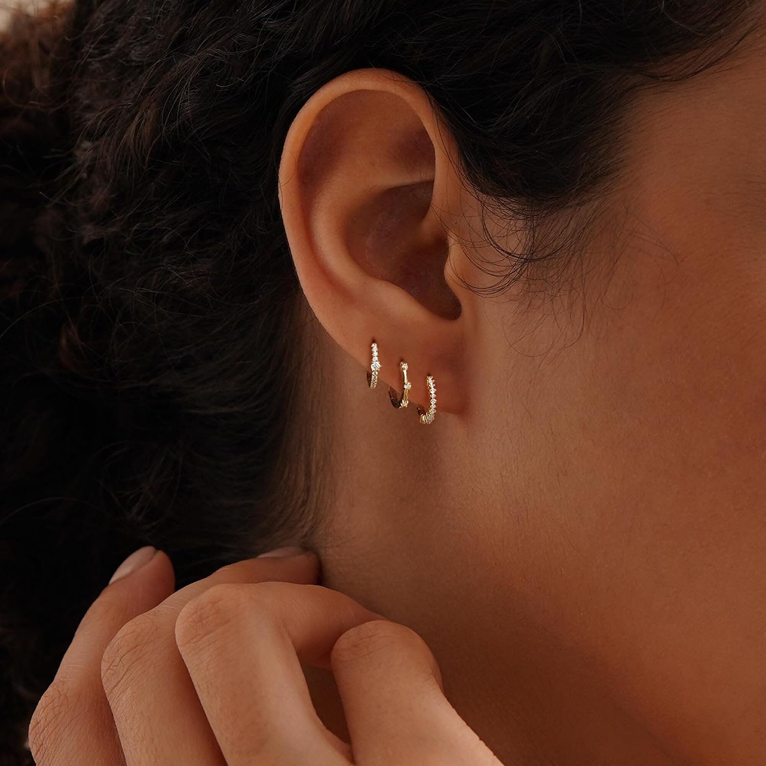 CZ Huggie Earrings for Women, Dainty Gold Earring Stacks 14K Gold Plated Small Huggie Hoop Earrings for Women Trendy Hypoallergenic Cute Unique Gold Earrings Set Fashion Gold Womens Jewelry