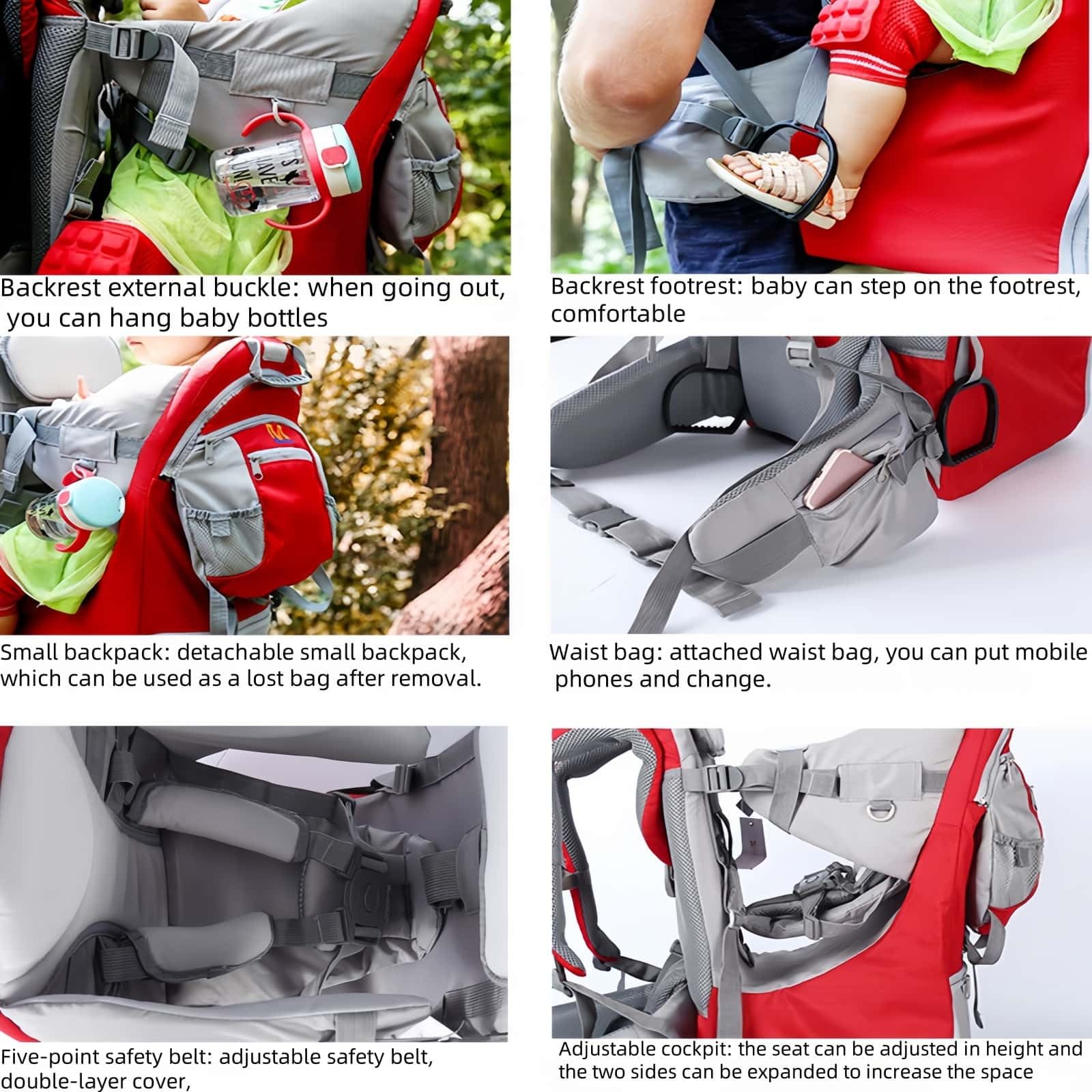 Mochila portabebés para Senderismo y Viajes - Diseño Plegable con arnés de Seguridad de 5 Puntos, Parasol Ajustable y Protector de Lluvia, Portabebés de 6 Meses a 6 años (Gris)