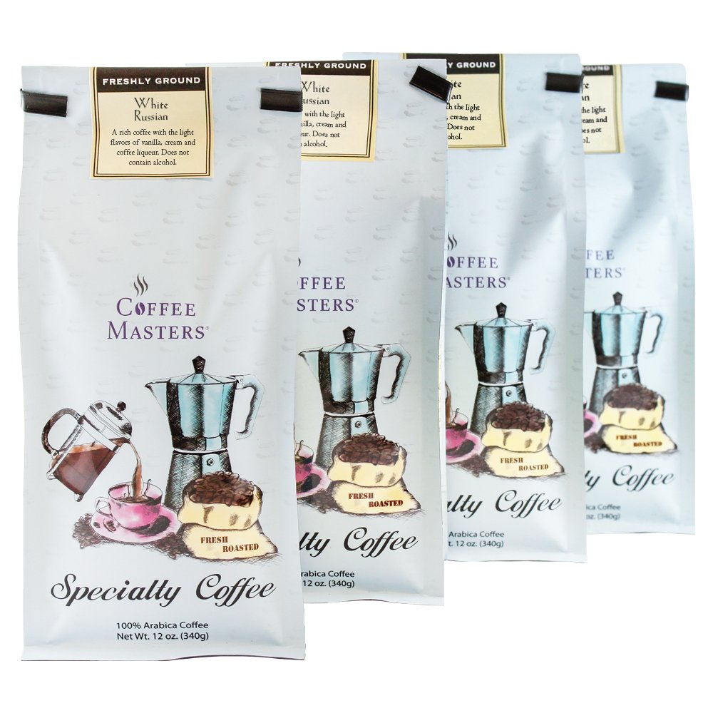 Coffee Masters Flavored Coffee, White Russian, Ground, 12-Ounce Bags (Pack of 4)