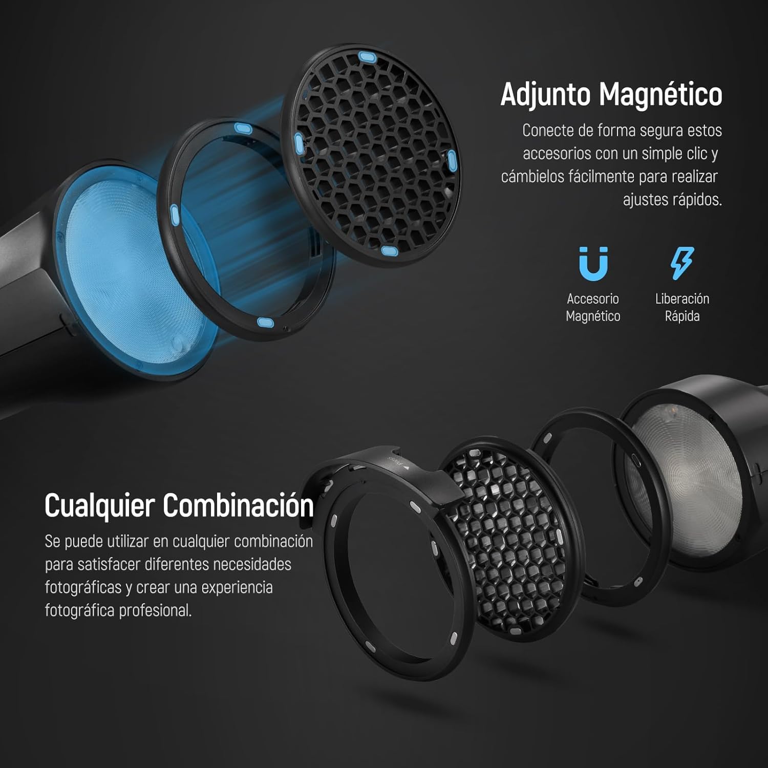 NEEWER CRM2 Kit de Accesorios Magnéticos para Flash de Cabeza Redonda Z1-C Z1-N Z1-S Z2-C Z2-N Z2-S Compatible con Godox V1 Speedlites, Incluye 14 pcs Adaptador Modificador de Control de Luz de Flash