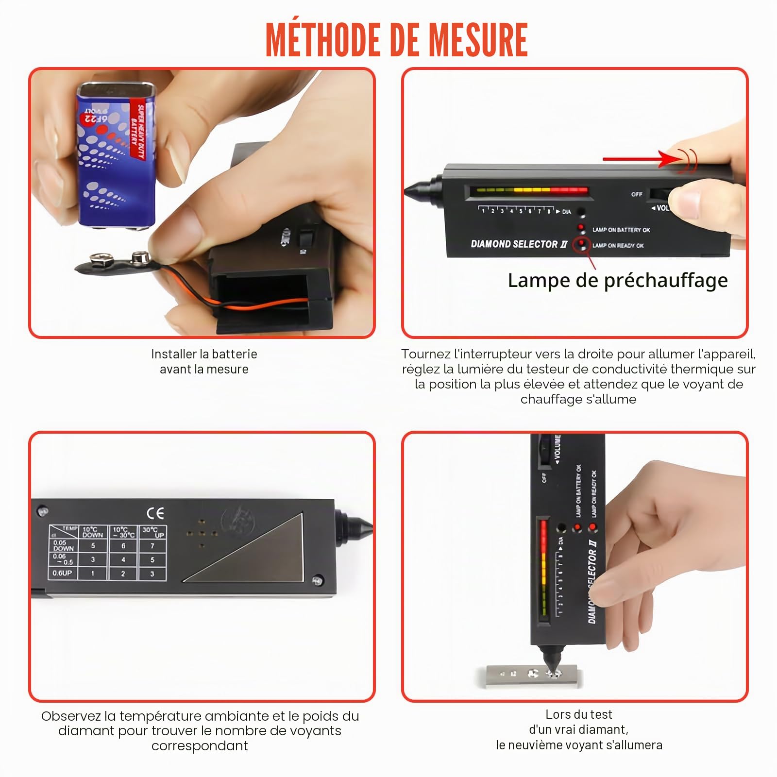 Testeur de bijoux électronique, loupe mini LED pliable 30x60 verres, professionnel haute précision, kit d'outils de test portable pour diamants, cristal