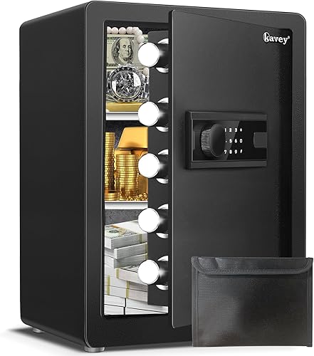 Miniatura 12 de kavey Caja fuerte, caja fuerte grande de 6.0 Cub con cajón y teclado táctil retroiluminado, gabinete de dinero con estante ajustable y caja de
