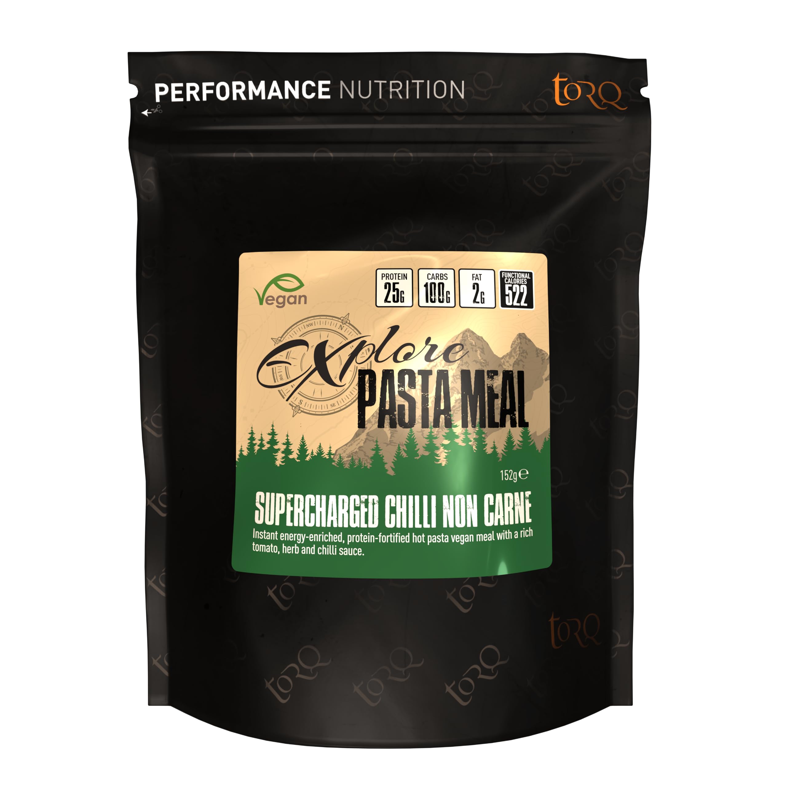 Torq Explore Vegan Pasta Meal - Chilli Non Carne - Healthy Dehydrated Expedition Food - 25g Protein - 100g Carbohydrate - 500cal