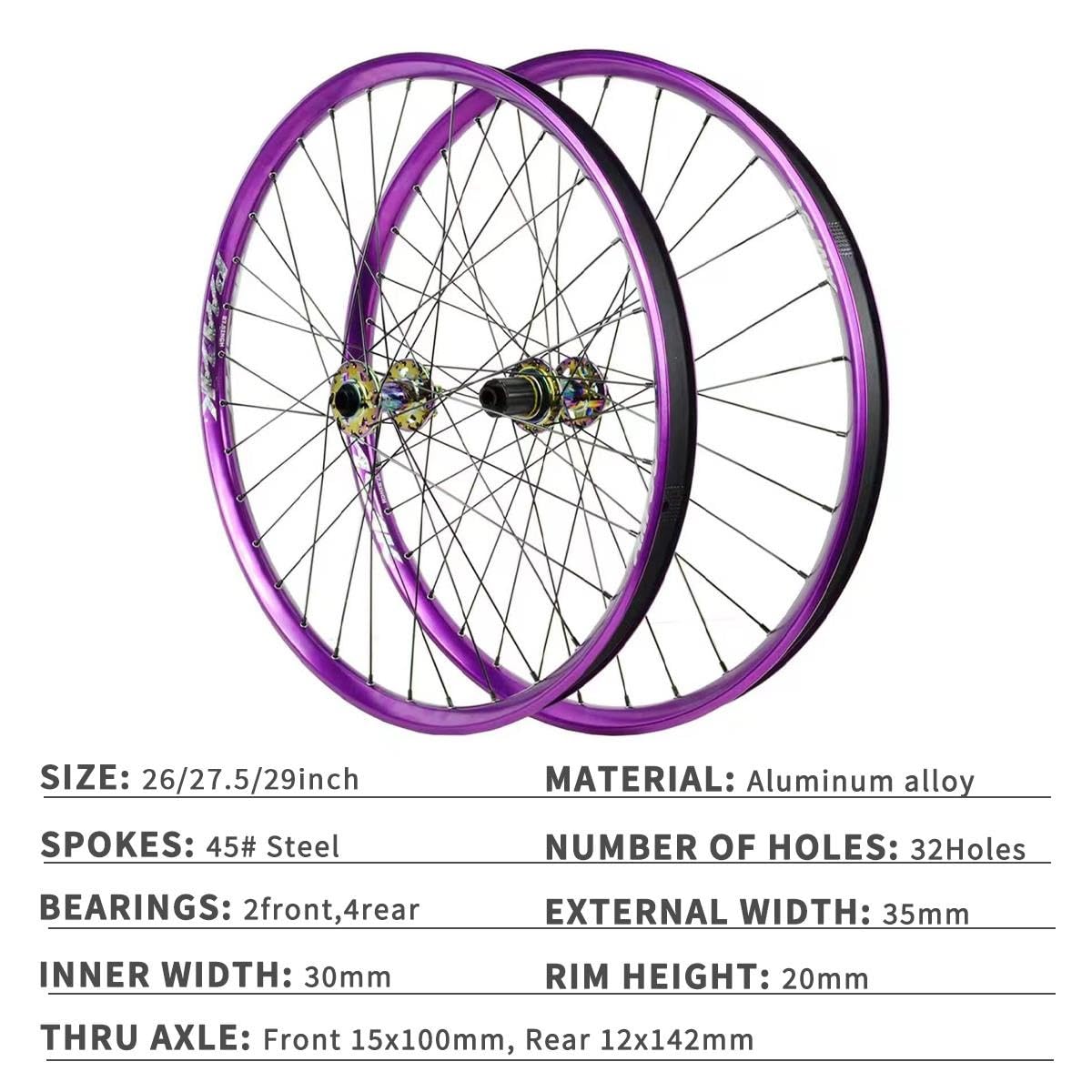 Set Di Ruote MTB 26/27,5/29",Perno Passante 15x100/12x142mm, Freno A Disco