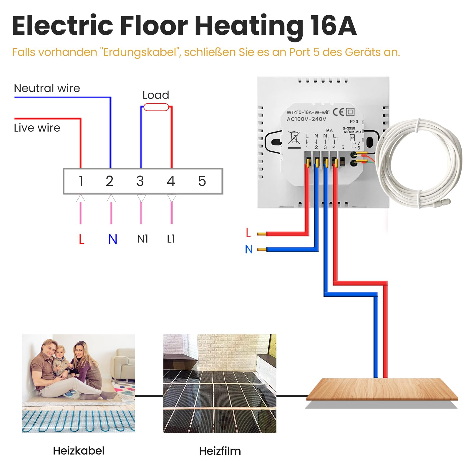 MIUCDA Smart Termostato elettrico Wi-Fi, termostato elettrico per riscaldamento a pavimento, termostato digitale, compatibile con Alexa, Google Home