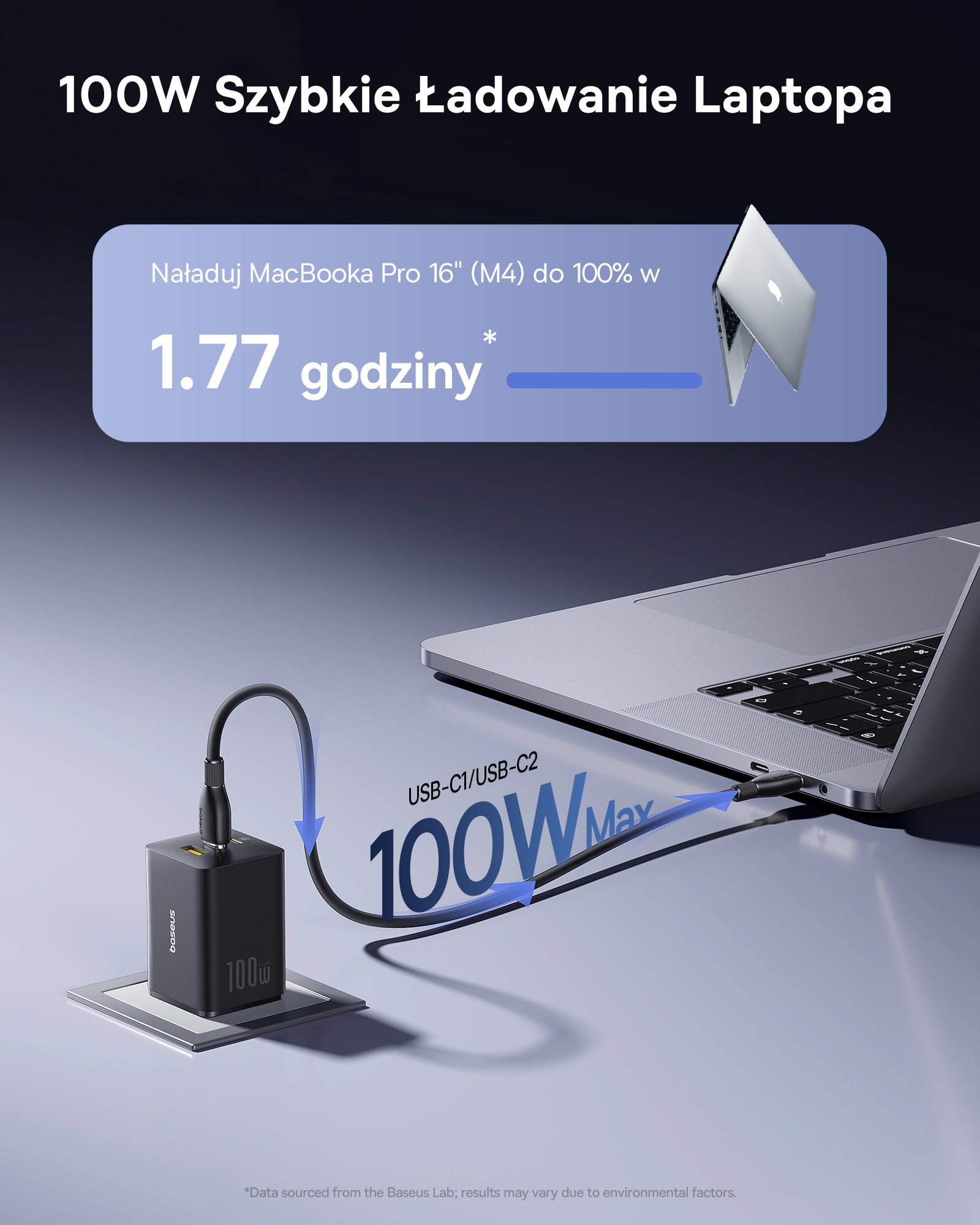 Baseus Enerfill ładowarka USB C 100 W, 3-portowy zasilacz USB C, ładowarka PD z PPS, szybka ładowarka GaN kompatybilna z MacBook Pro/Air, iPad, laptopem, iPhone 16 Pro Max, Galaxy S25, Pixel, czarna