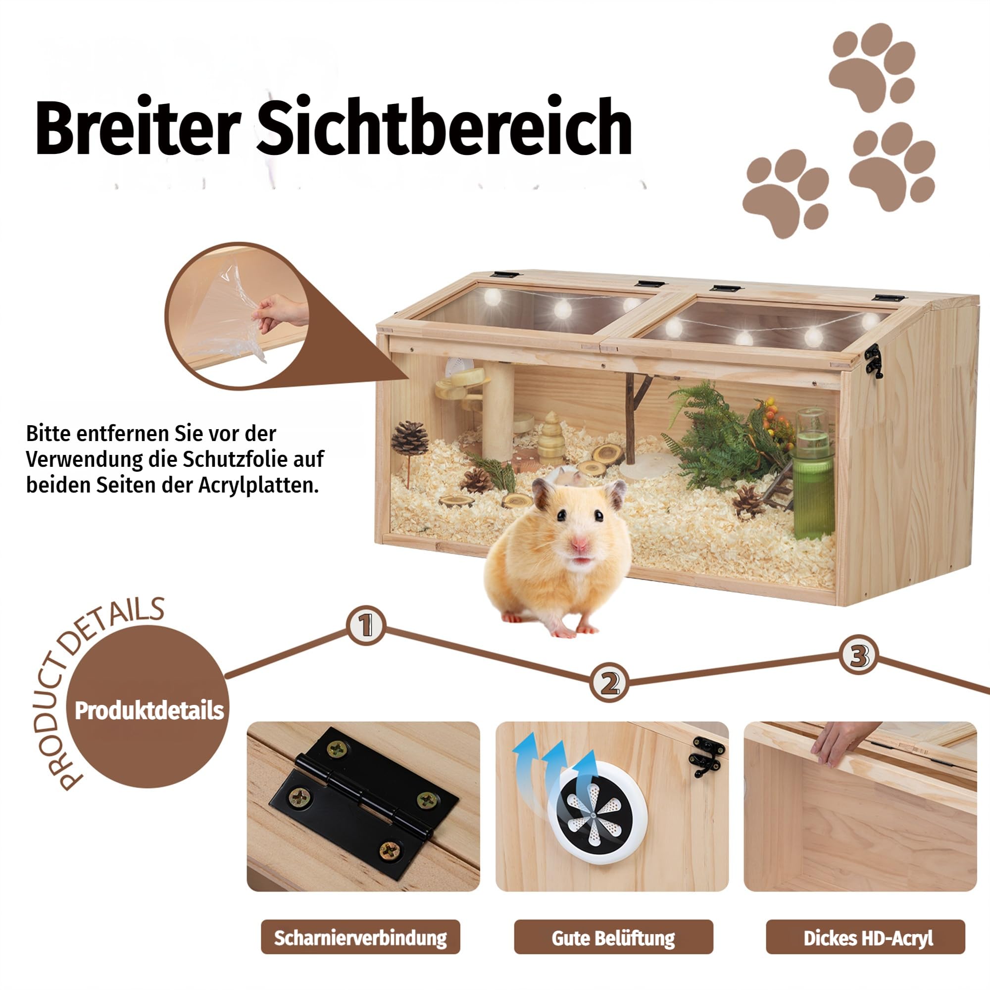 All-in-One Premium Holz-Hamsterkäfig: Meerschweinchen-Käfig & Haus, Ratten-/Degu-/Kleintierkäfig, wetterfestes Außengehege, Fledermauskasten & transportabler Holz-Hamsterhaus