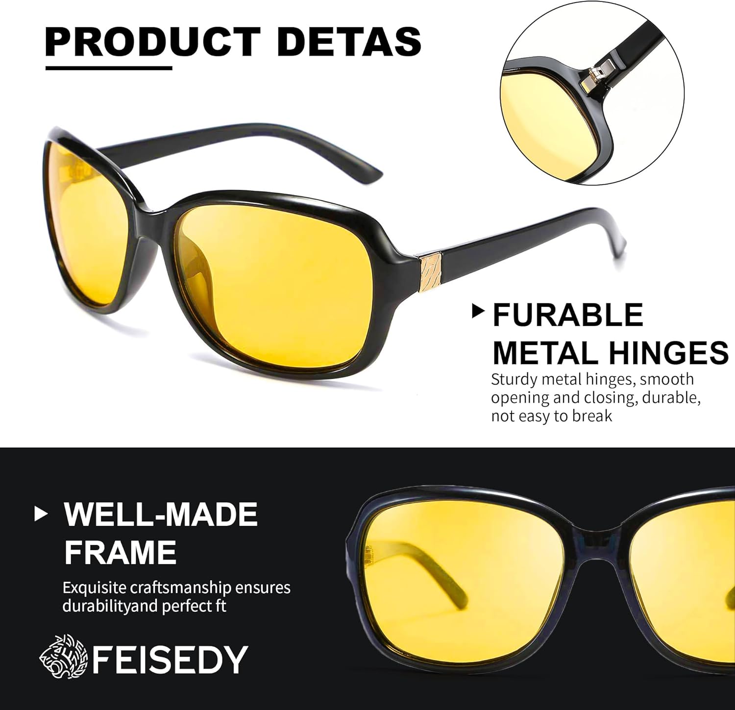 FEISEDY Classic Womens Night Glasses Driving Anti Glare Wrap Around Yellow Sunglasses B2548 - Image 4