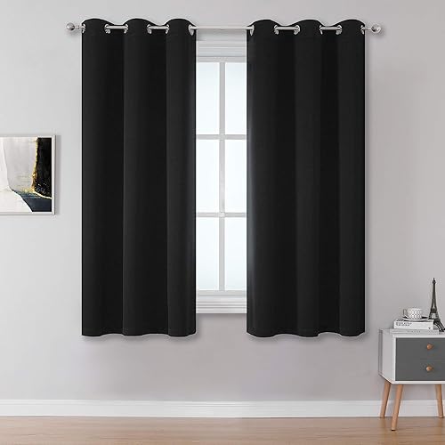 Cortinas opacas, con ojales, 2 paneles, con aislamiento térmico, 45 x 38 pulgadas (ancho x largo), color negro, para cuarto de baño, pequeñas,
