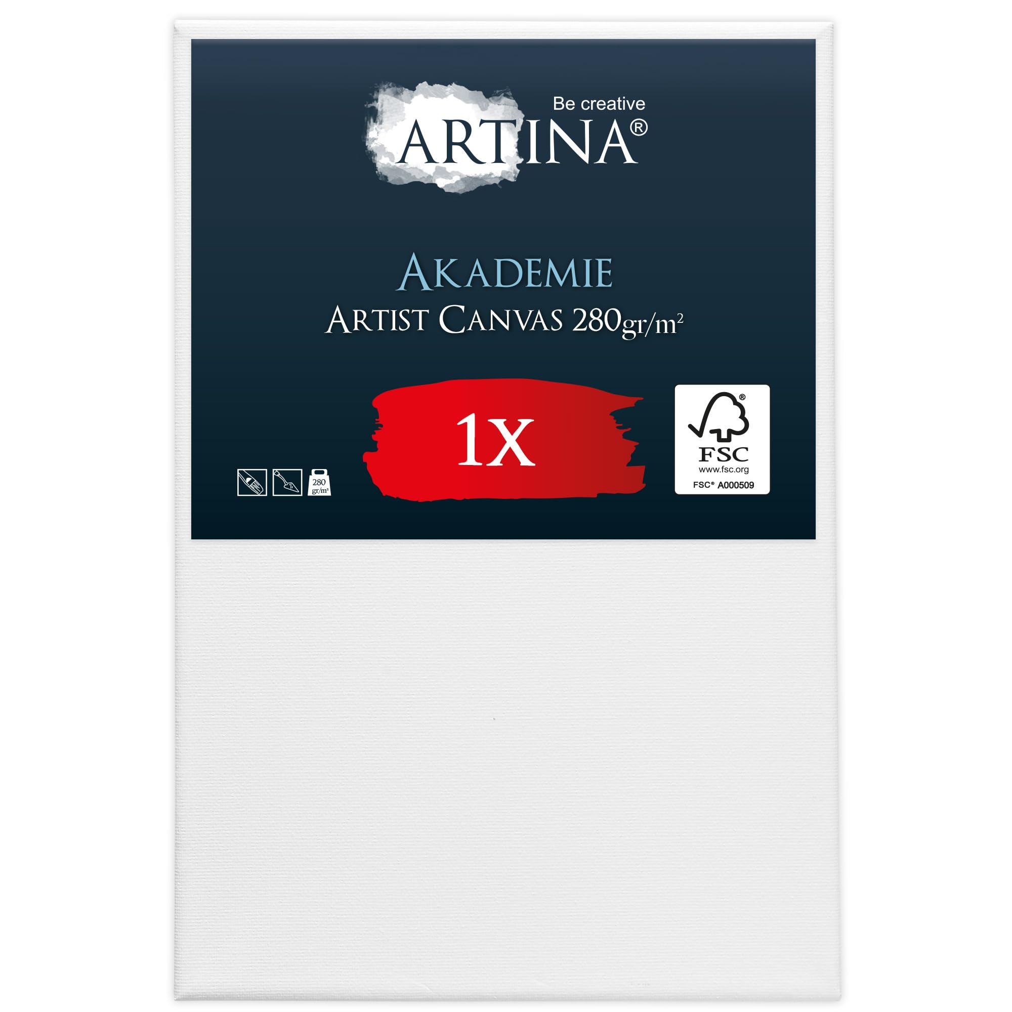 Artina FSC® Canvas for Painting 60x90 cm - Blank Canvases for Art for Acrylic, Watercolour & Oil Painting - 100% Cotton Canvas Stretcher Frame 280 g/m² - Akademie
