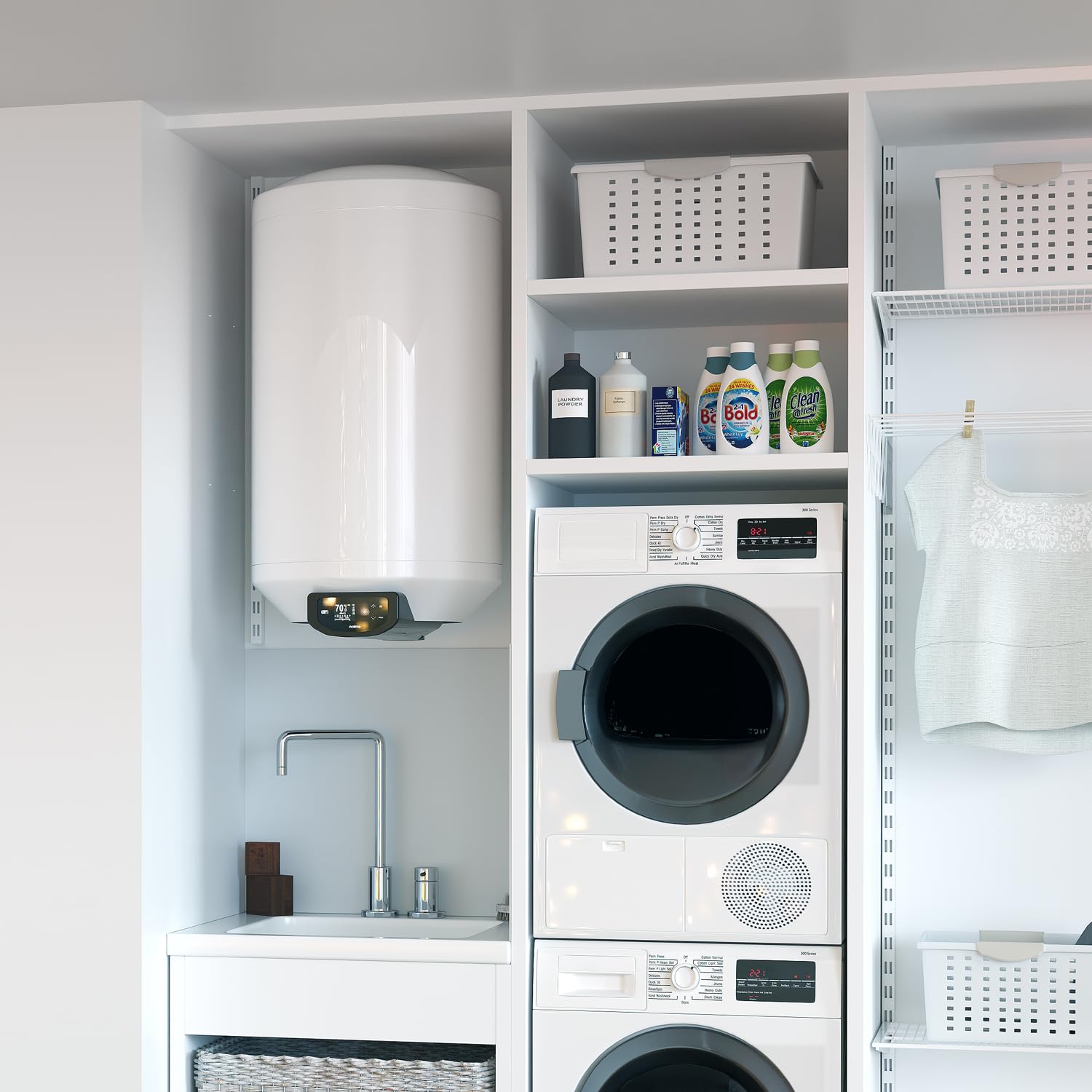Rointe Coralia WiFi & IA - Termo Eléctrico 80 Litros Vertical, Calentador de Agua Eléctrico, Panel Táctil TFT, Bluetooth, Control Remoto App, Función Anti-Legionela, Medidor consumo, Alexa, Modo ECO