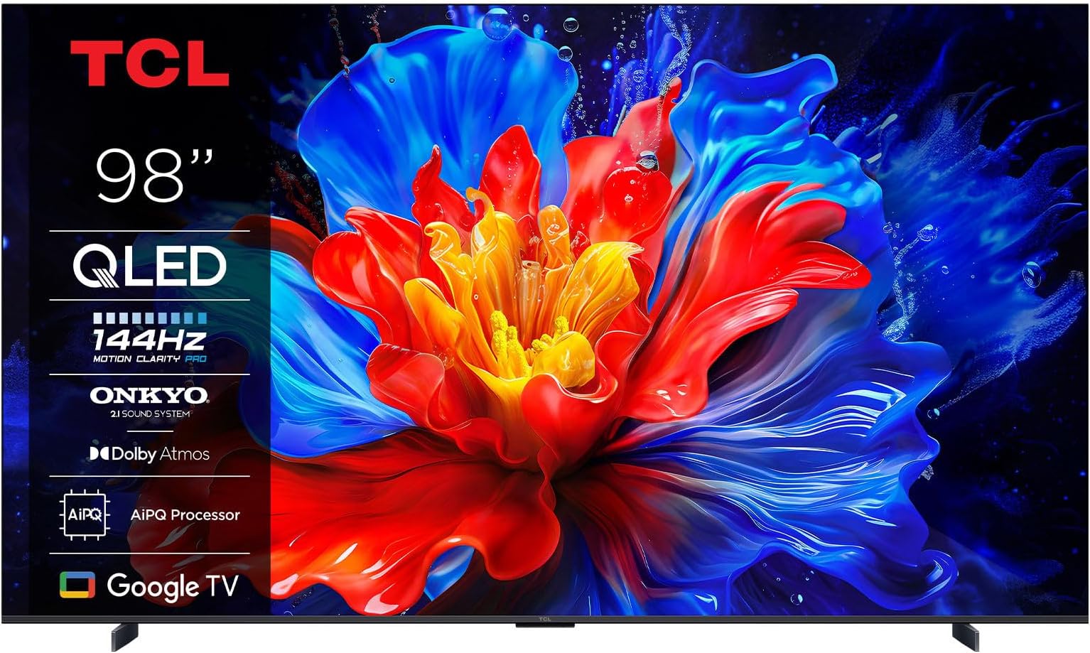 98-Inch QLED 4K Smart TV (98P8K, 2025 Model) | Google TV, 144Hz Refresh Rate, HDR10+, AiPQ Pro Processor, ONKYO 2.1 Hi-Fi System, Dolby Atmos, DTS Virtual:X, MEMC, HVA Panel, Slim Uni-body Design
