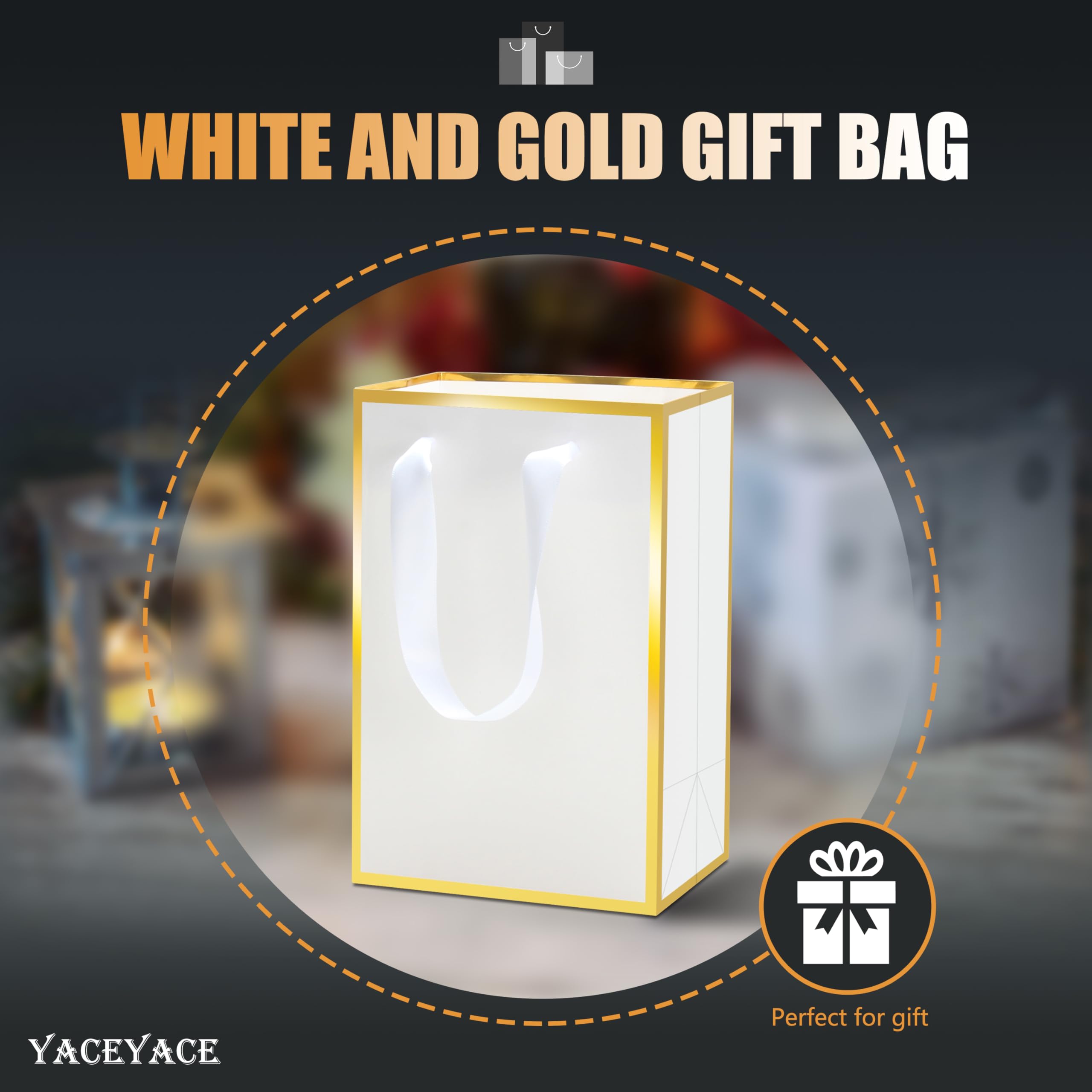 YACEYACE Small Gift Bags With Ribbon Handles, 20pcs White Mini Favor Bags, Upscale-Gold Frame, 5.25 X 8 X 3.75 - View #7