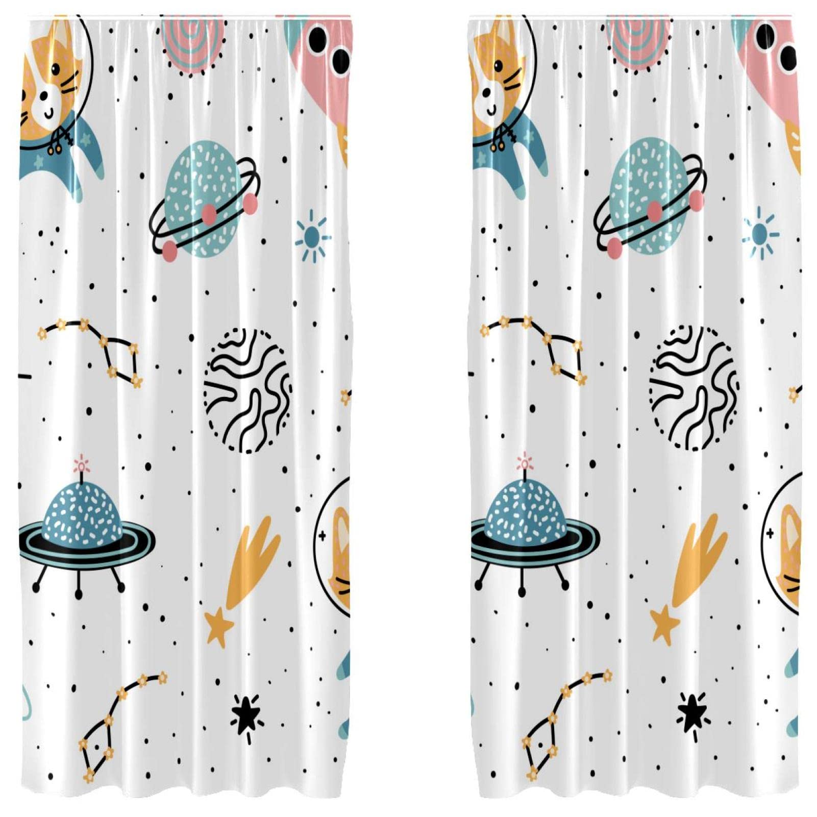 Cortinas de gato espacial para dormitorio infantil, juego de 2 piezas de 55x84 pulgadas