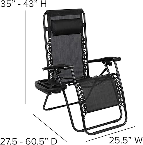 Miniatura 3 de Flash Furniture Celestial - Sillón reclinable de malla plegable ajustable de gravedad cero con almohada y bandeja portavasos, color negro, juego de 2