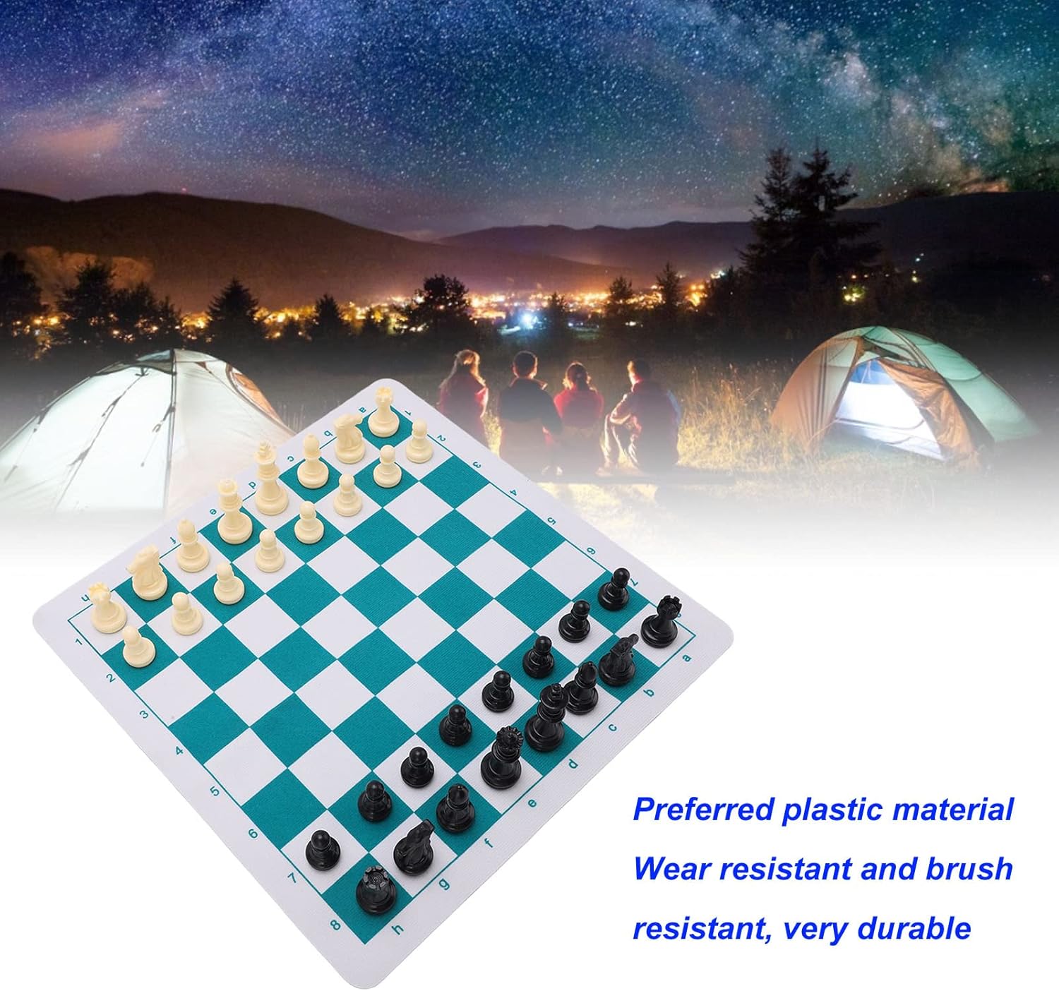 Tournament Chess Mat with Plastic Pieces Chess, PU Leather Board, Rollable Chessboard Set for Kids and Adults