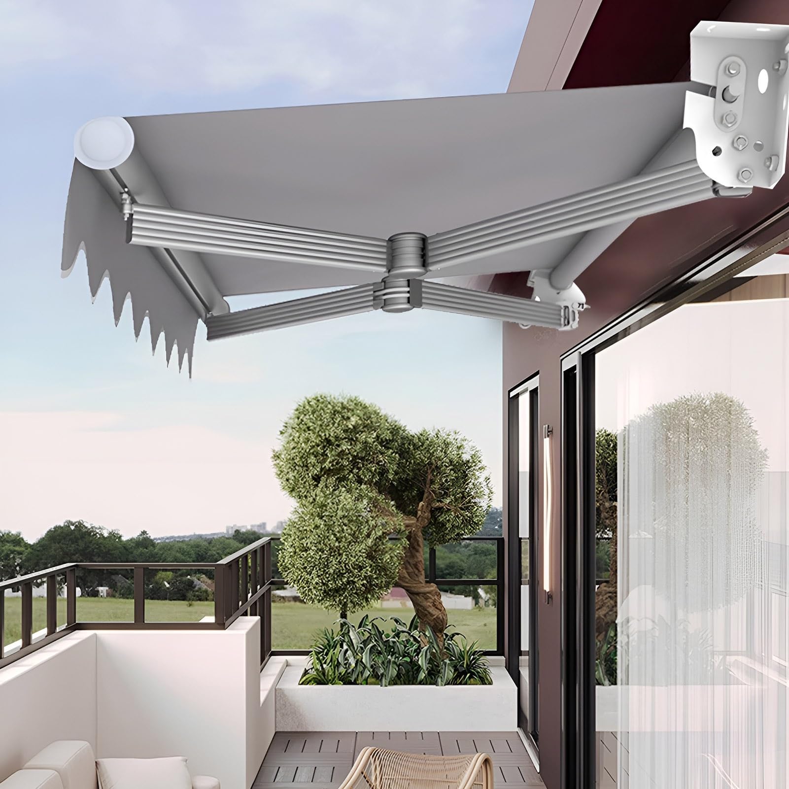 Ausziehbare Markise mit Volant (ohne Geländer), Outdoor-Stoff für Türen, Fenster, Terrassen und Restaurants, Ersatzmaterial (350 x 300 cm) 