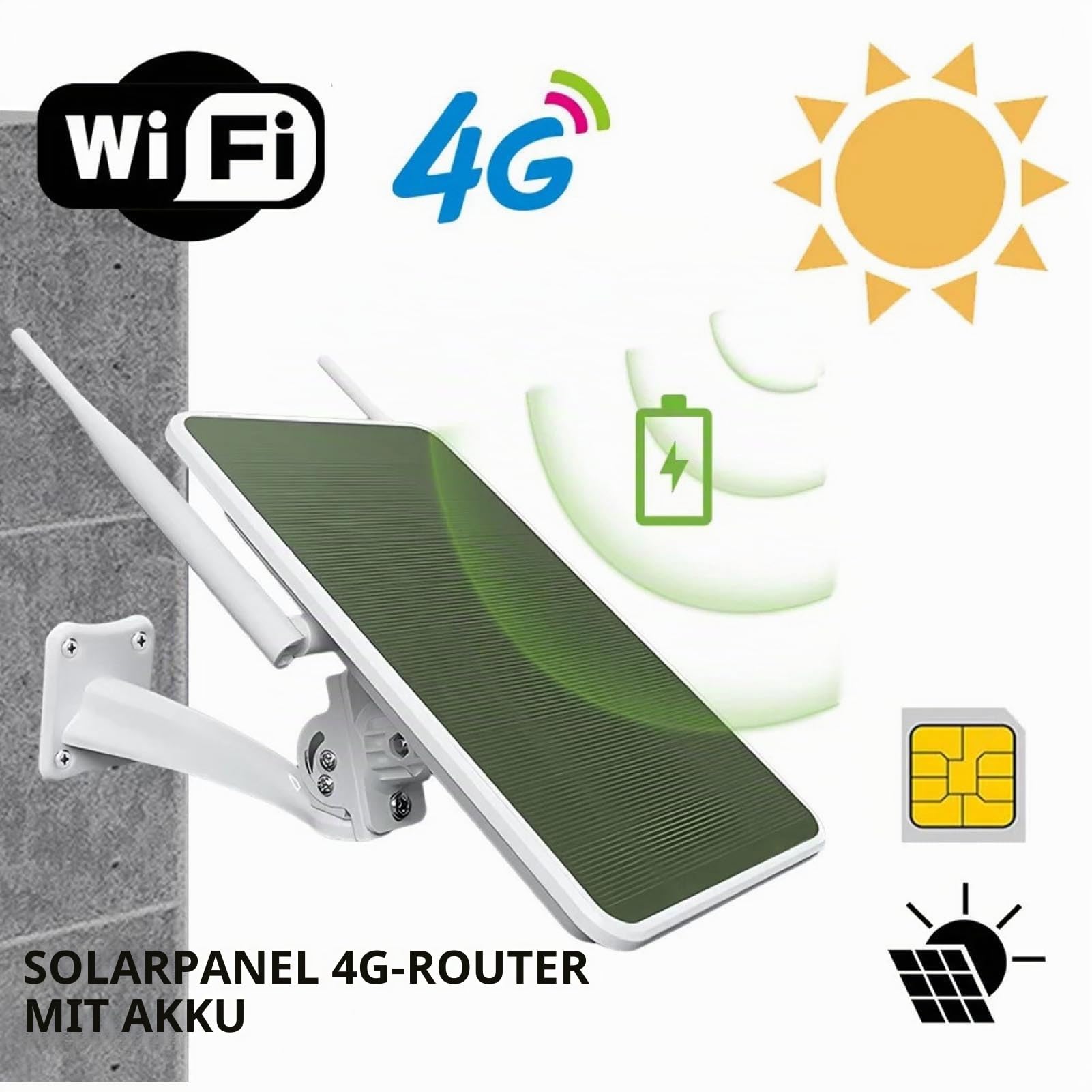 Fdit 6 W solarbetriebener 4G LTE Modem-Router, Outdoor-WLAN-Extender, lange Ausdauer, IP66, wasserdicht, WiFi-Solar-Router-Repeater (europäische Version)