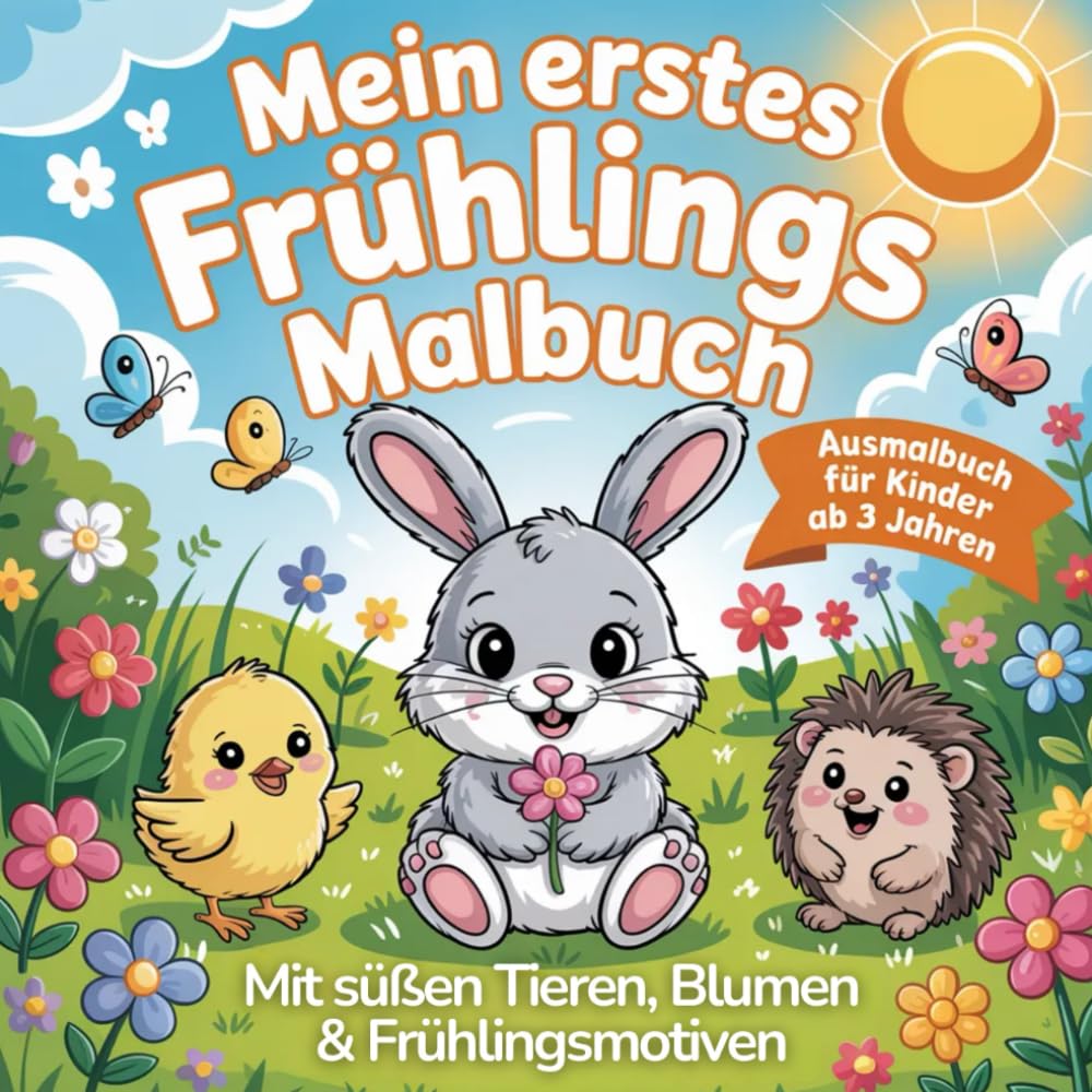 Mein erstes Frühlingsmalbuch: Ausmalbuch für Kinder ab 3 Jahren mit süßen Tieren, Blumen und Frühlingsmotiven