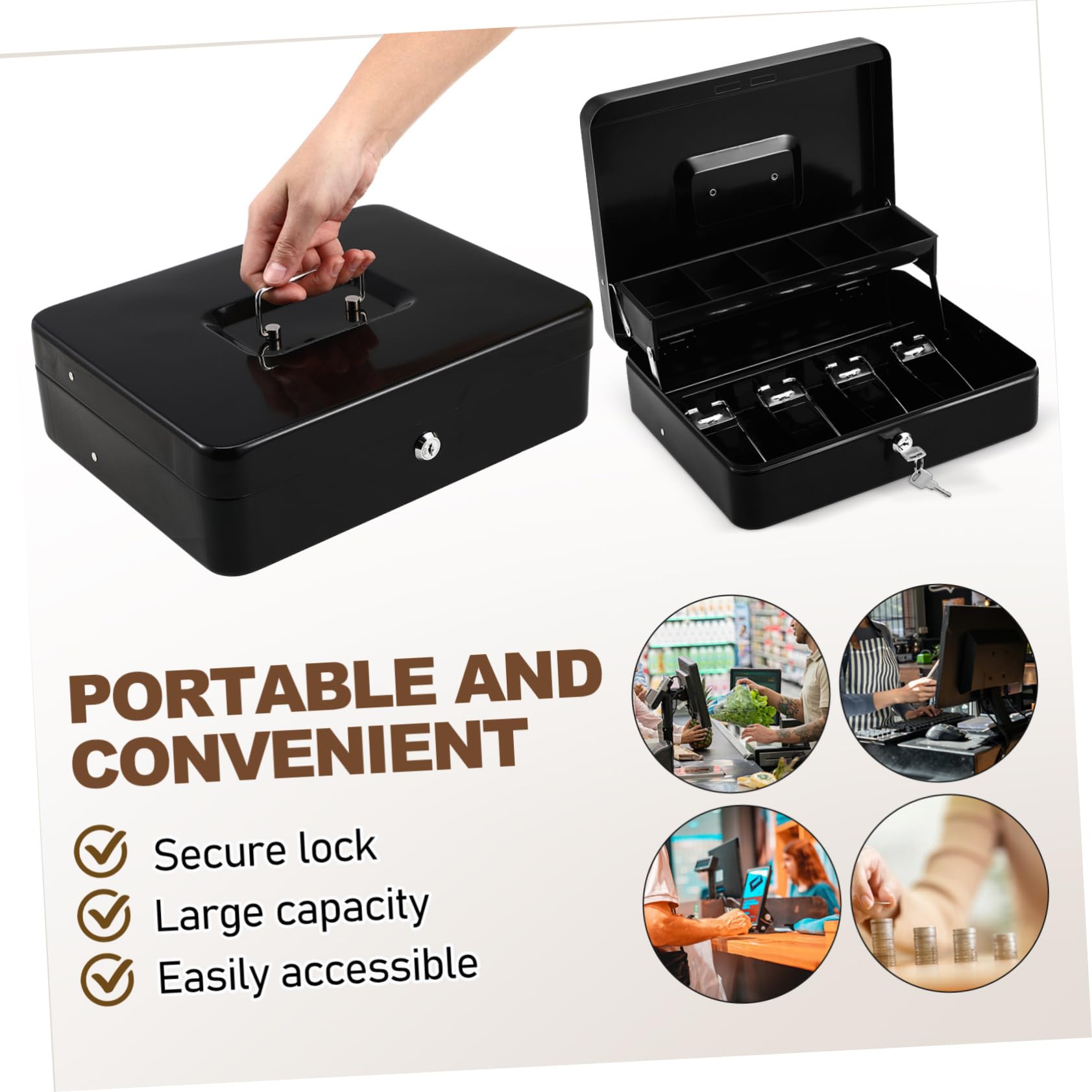 DOITOOL Caja Registradora De Metal Con Cerradura y Llaves Organizador De Dinero Para Caja De Seguridad Pequeña Bandeja Para Dinero Para Pequeñas y Doméstico