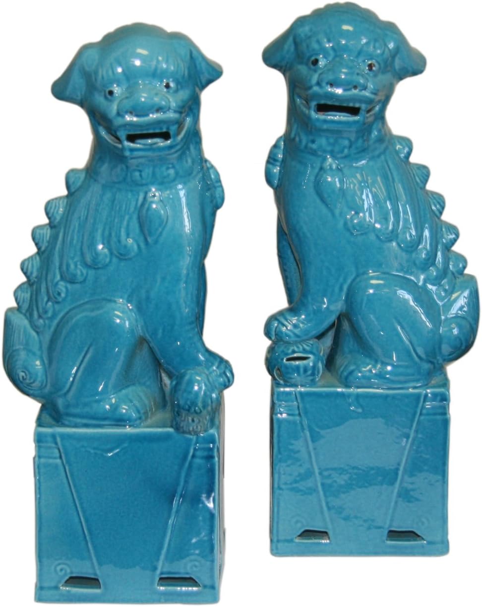Tao Accents Turquoise Porcelain Sitting Foo Dog Pair - Medium