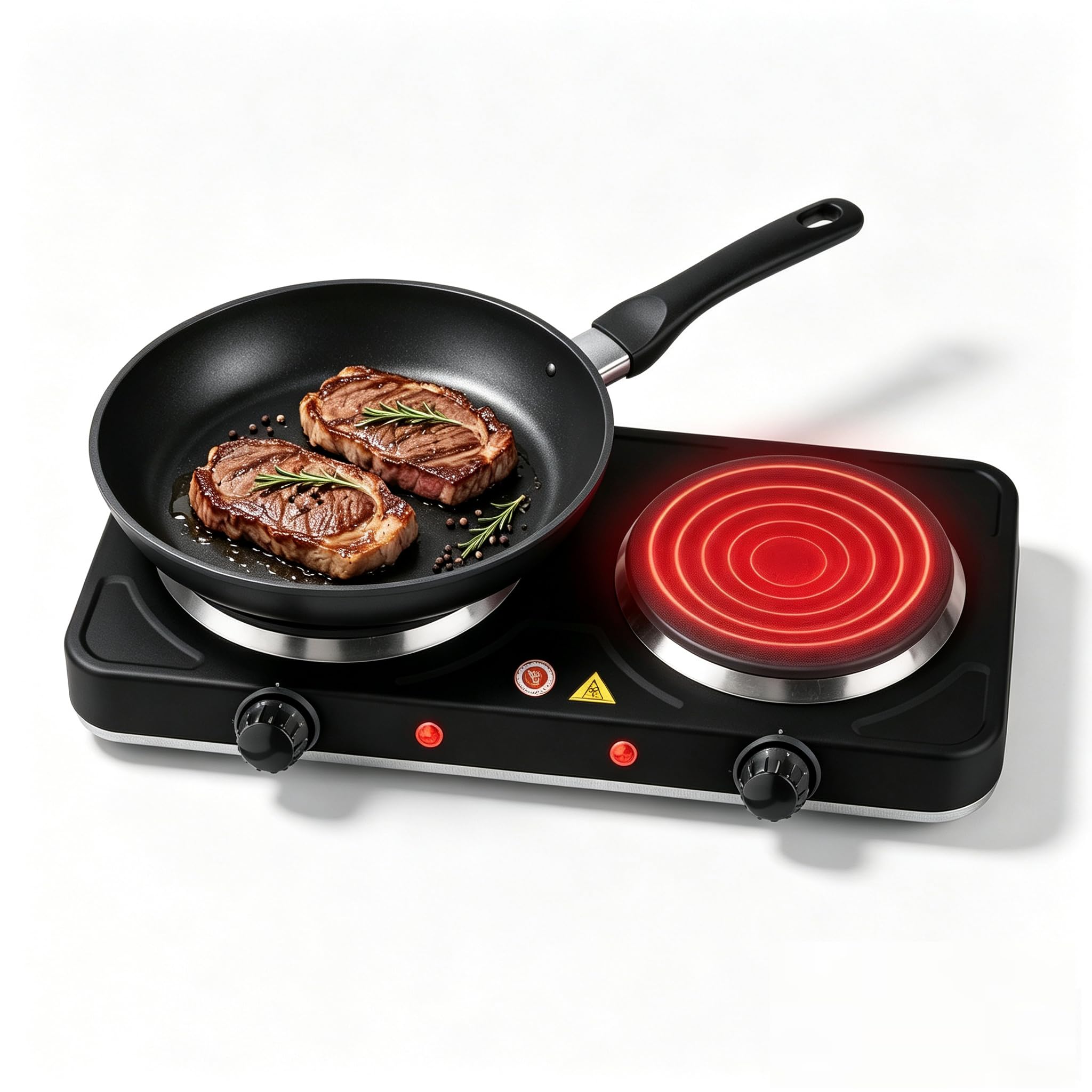 Double Hot Plate 2000W Portable Electric Hob Dual Adjustable Thermostatic Controls, for Cooking, Warming, Boiling, Frying, Simmering
