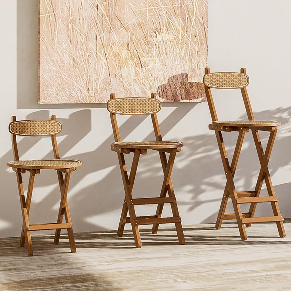 Składany Stołek Barowy z Naturalnego Bambus, Przenośne Składane Drewniane Krzesła, Stołek Kuchenny z Oparciem i Podnóżkiem do Domu, Kuchni i Śniadania (Size : Seat Height 61cm/24in)