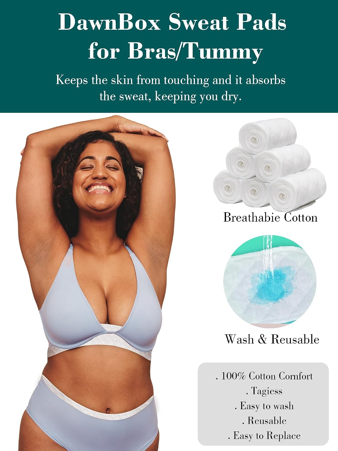 Bra Sweat Liners/Tummy Liners for Sweat Rash 20Pcs, Absorbent Sweat Pads, Cotton Bra Liners for Sweat Rash Plus Size for Women & Men, Bra Liners to Absorb Sweat Under Breasts (25.6x3.9 in)