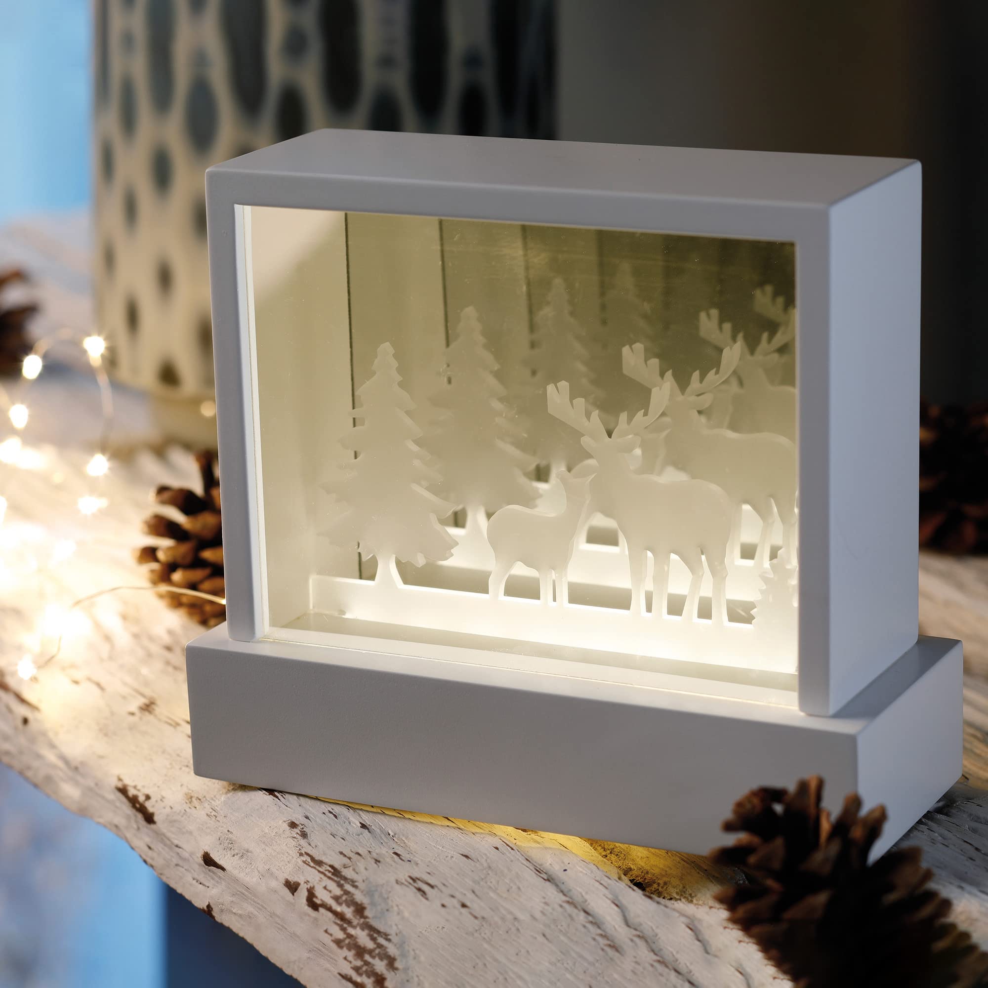 Hellum LED Bild Winterlandschaft Stern – 26,7x25,5 Cm, 3D Tischdeko, Batteriebetrieben