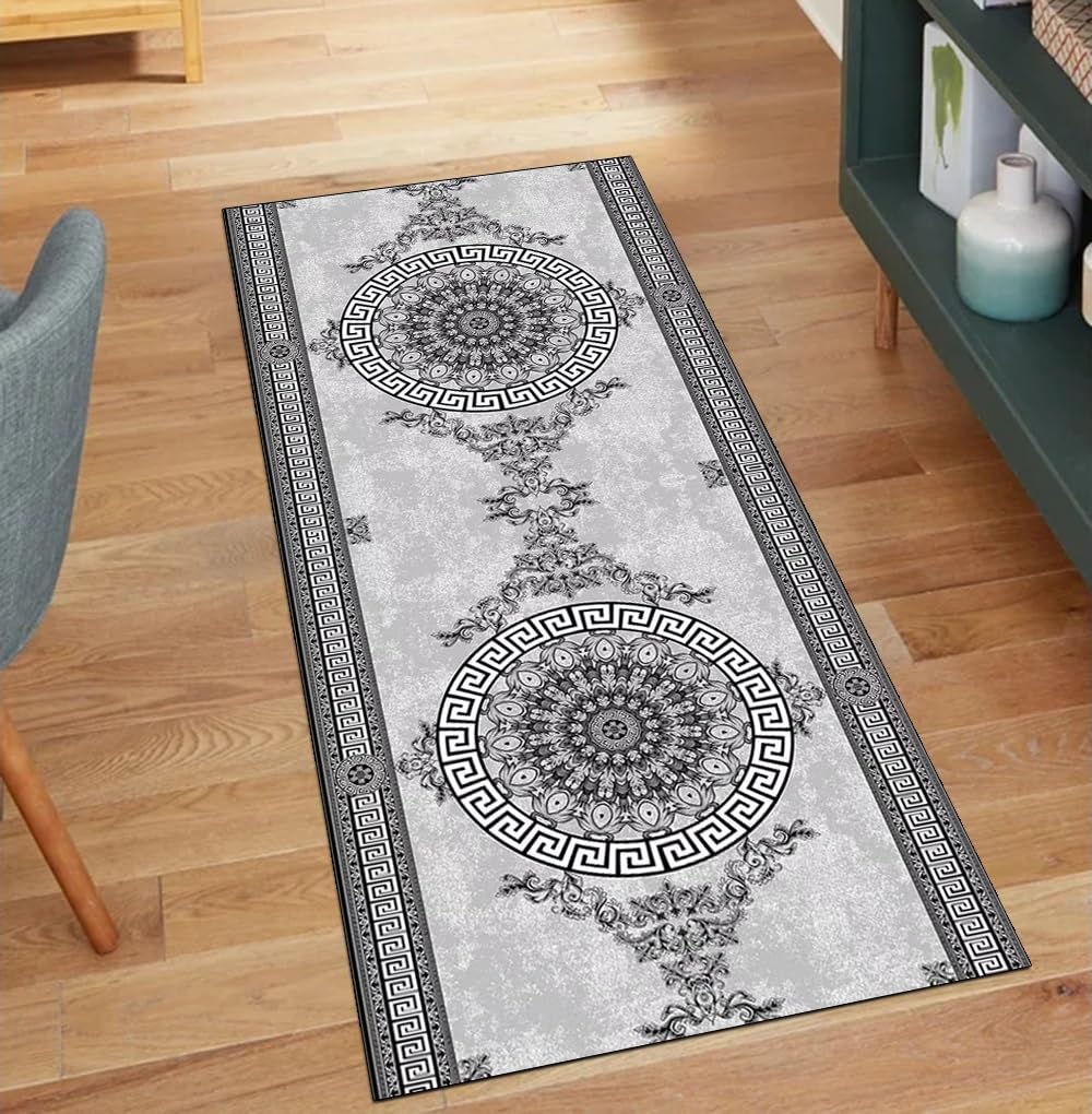Alfombra de pasillo larga de 80x180 cm gris con trasera antideslizante vintage