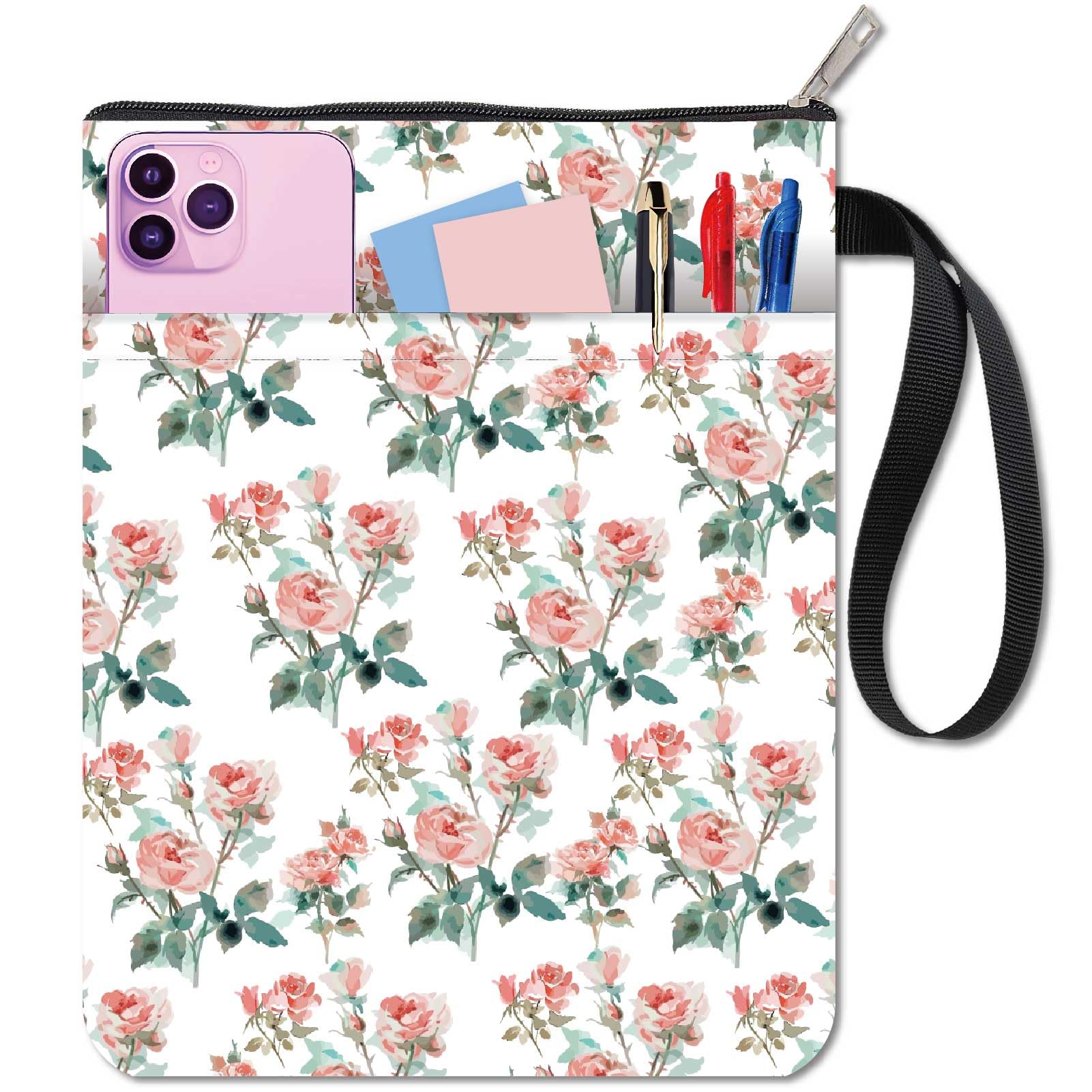 CRASPIRE Rose Book Covers Plant Book Sleeve Flower Book Protector for Paperbacks Washable Fabric Cloth Book Cover with Zipper and Extra Sleeve Pocket for Book Lovers Classmate Gifts