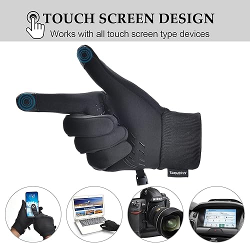 Miniatura 4 de EAGLEFLY Guantes de invierno para mujeres y hombres, guantes cálidos impermeables con dedos para pantalla táctil, guantes térmicos para hombres y