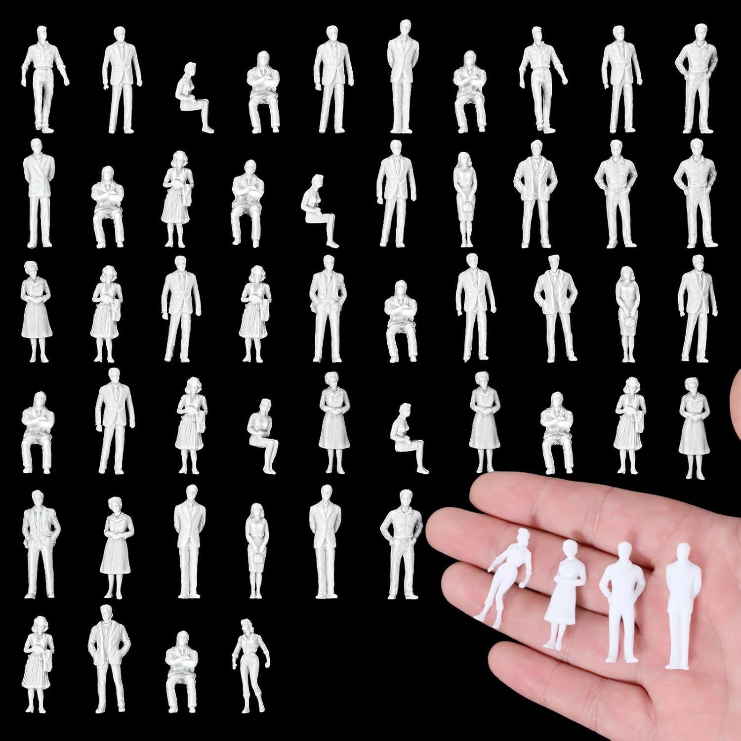 NHCDFA 100PCS 1:75 Miniature Human Figures, Miniature People for Architectural Models, Dollhouse Scenes and Craft Projects, Set of 100 Pieces in 1:75 Scale White Handmade Design-image-9