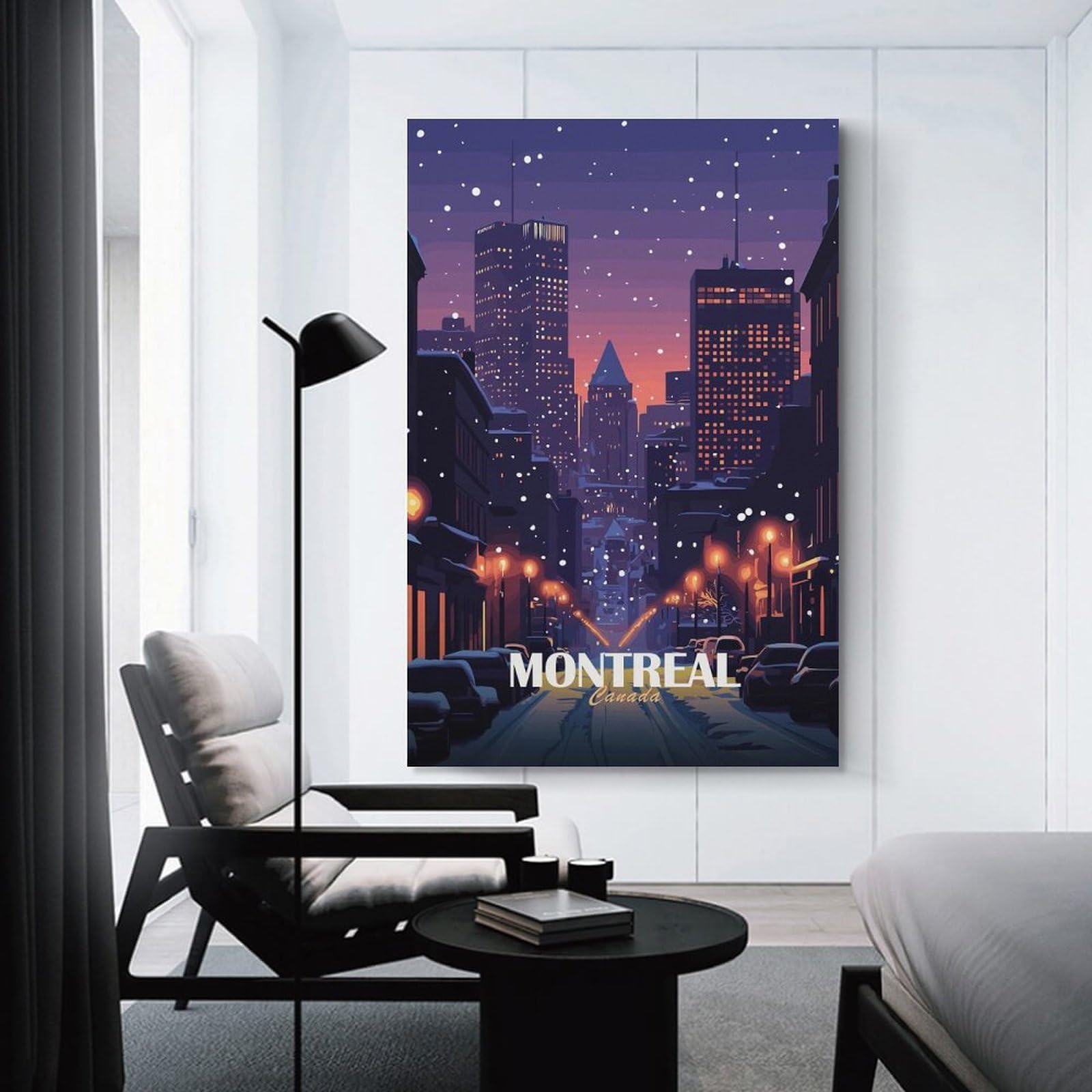 Junmoney Montreal Canada Winter Cityscape Canvas Wall Picture, 20x30inch(50x75cm), for Wall Displays, Bedrooms Or Room Updates, Wall Decor Suited to Curated Displays